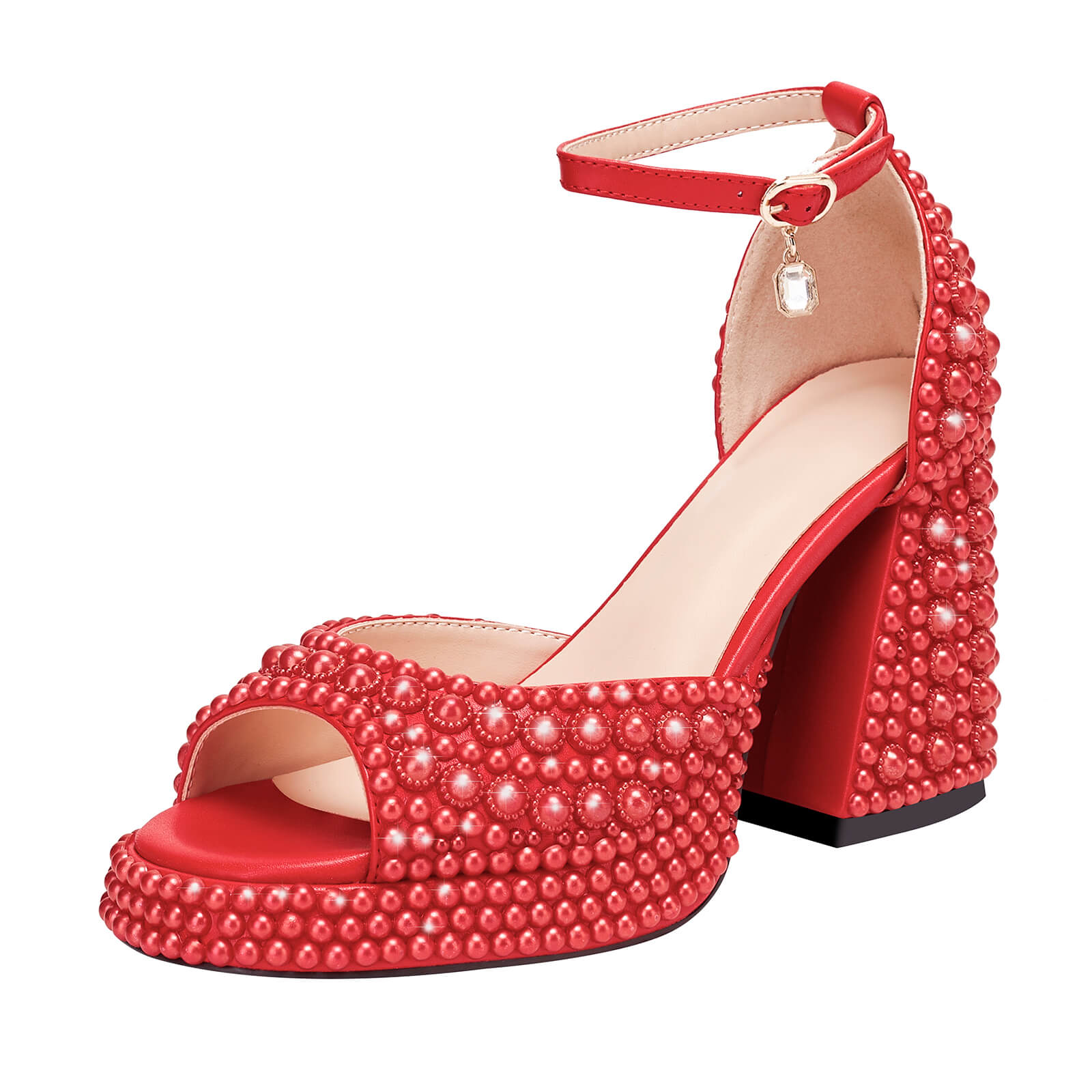 Women Pearl Platform Chunky Heels Sandals