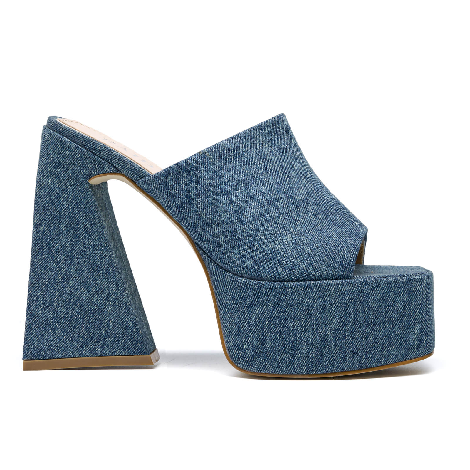 Women's Denim Open Toe Platform Block Heel Slides Sandals