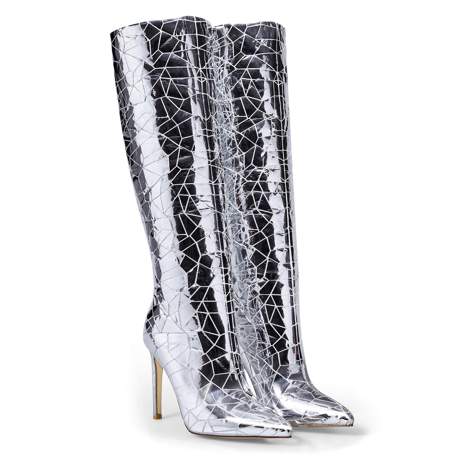 Mirror Metallic Knee High Boots for Women