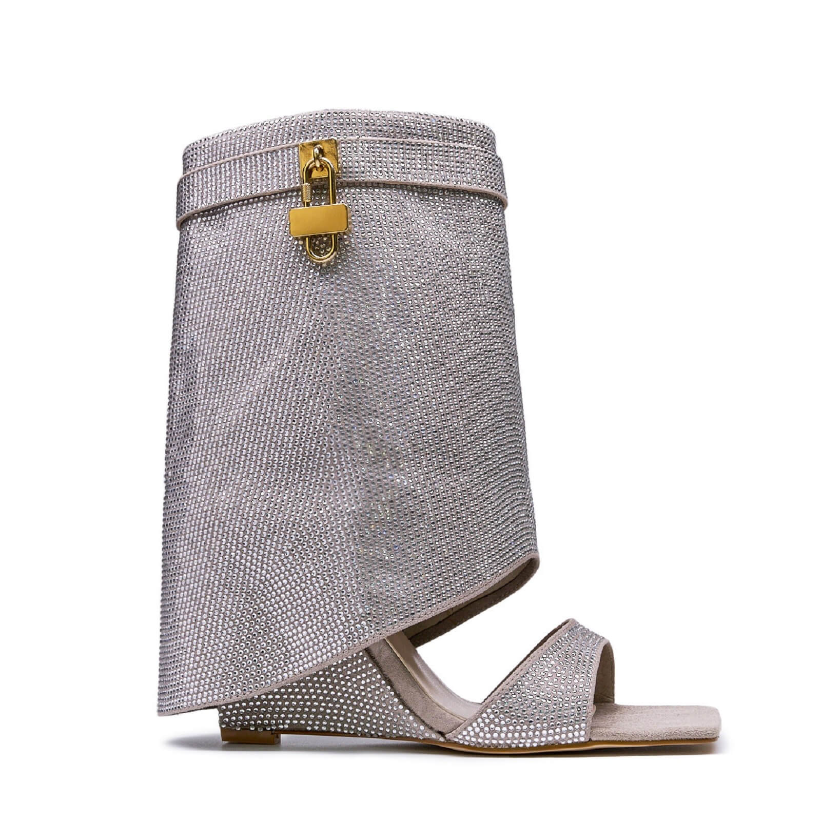 Women's Rhinestones Fold Over Shark Lock Boots