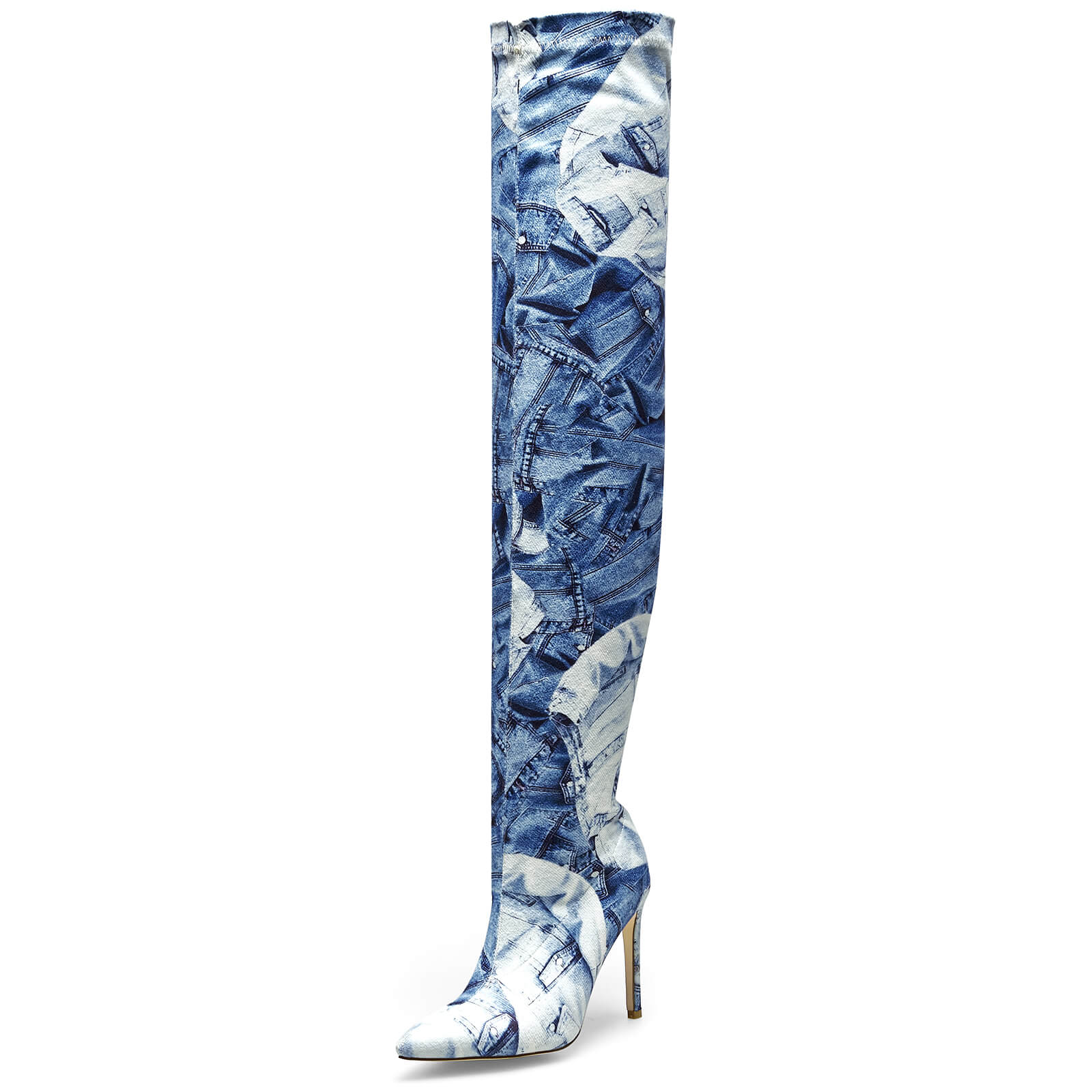 Women's Pointed Toe Stiletto Canvas Stretch Over The Knee Boots