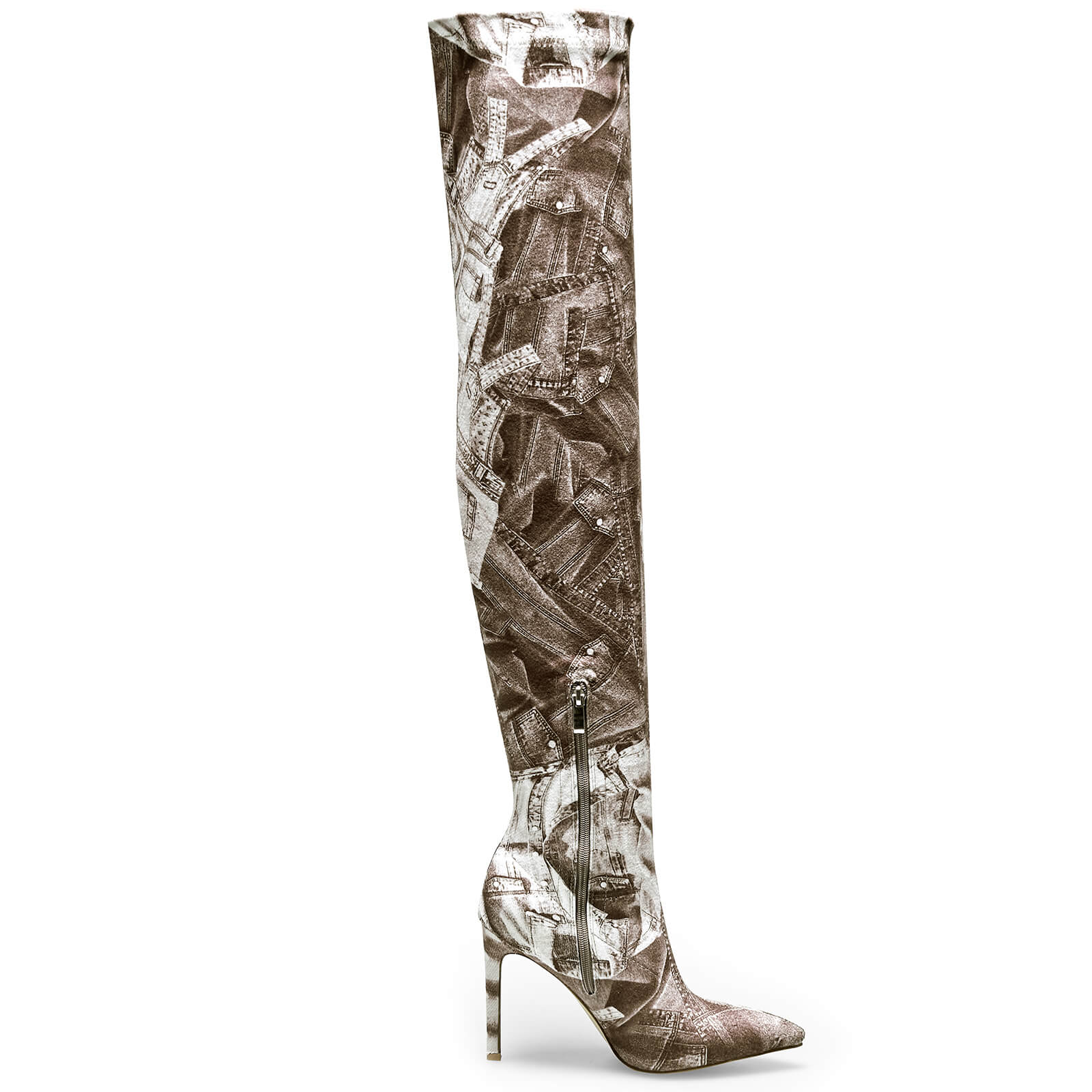 Women's Pointed Toe Stiletto Canvas Stretch Over The Knee Boots