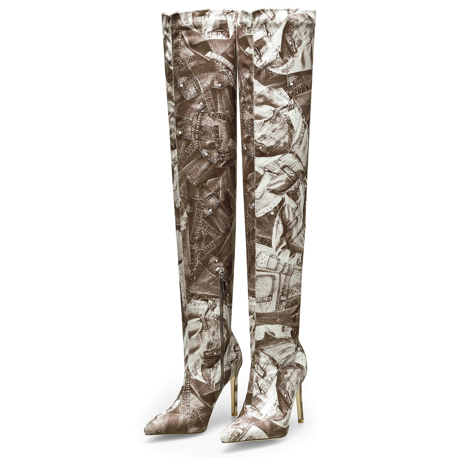Women's Pointed Toe Stiletto Canvas Stretch Over The Knee Boots