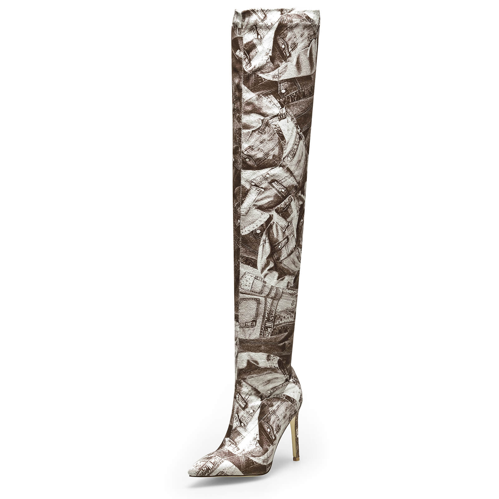 Women's Pointed Toe Stiletto Canvas Stretch Over The Knee Boots