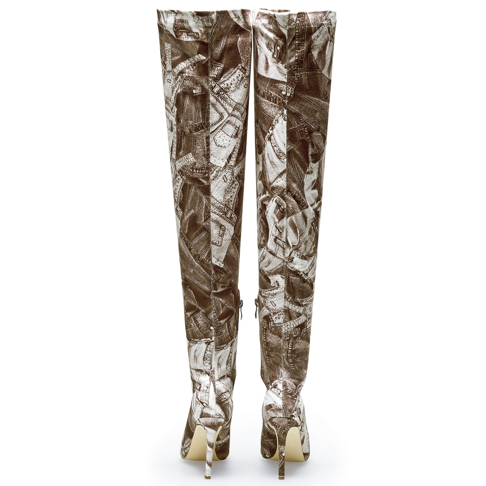 Women's Pointed Toe Stiletto Canvas Stretch Over The Knee Boots