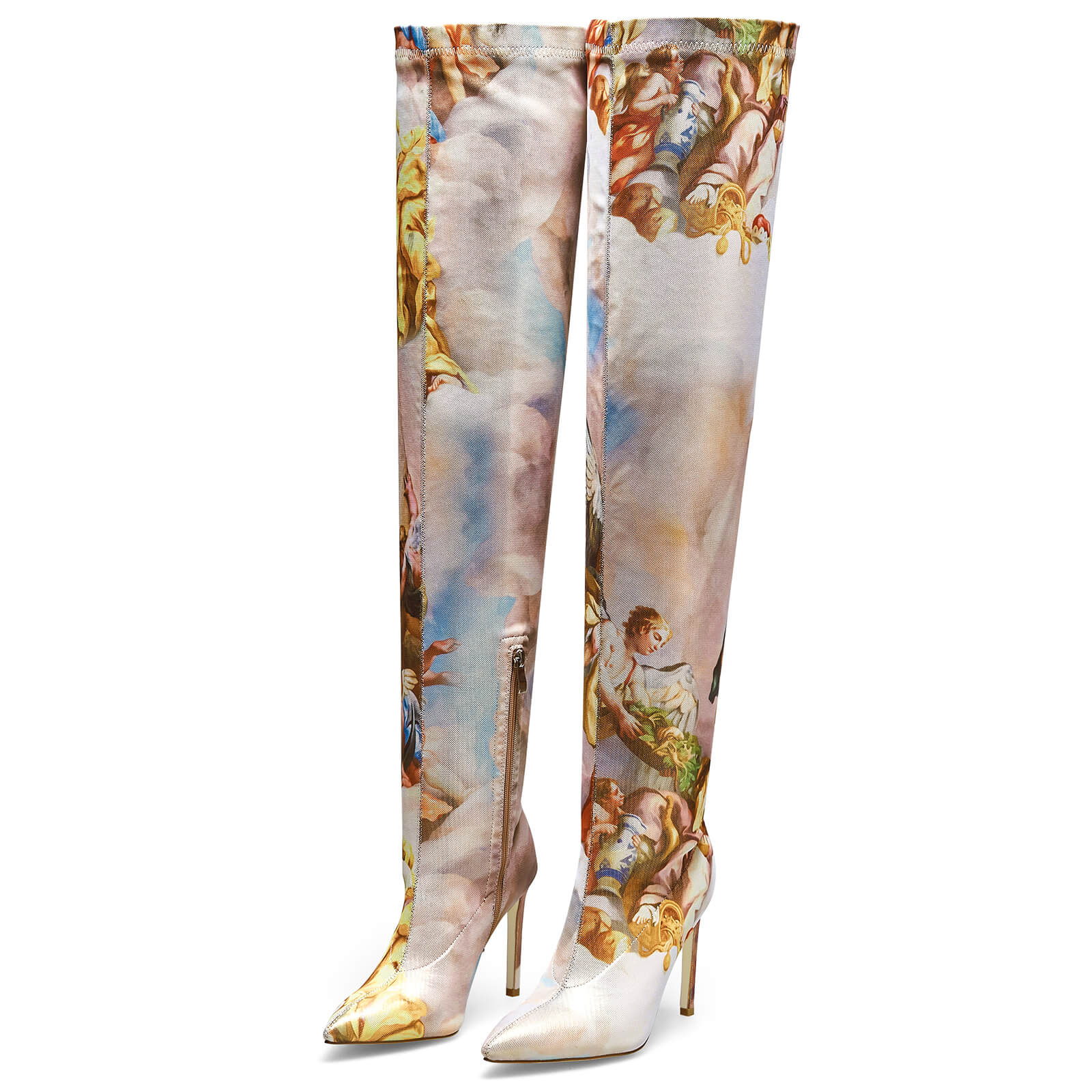 Women's Pointed Toe Stiletto Canvas Stretch Over The Knee Boots