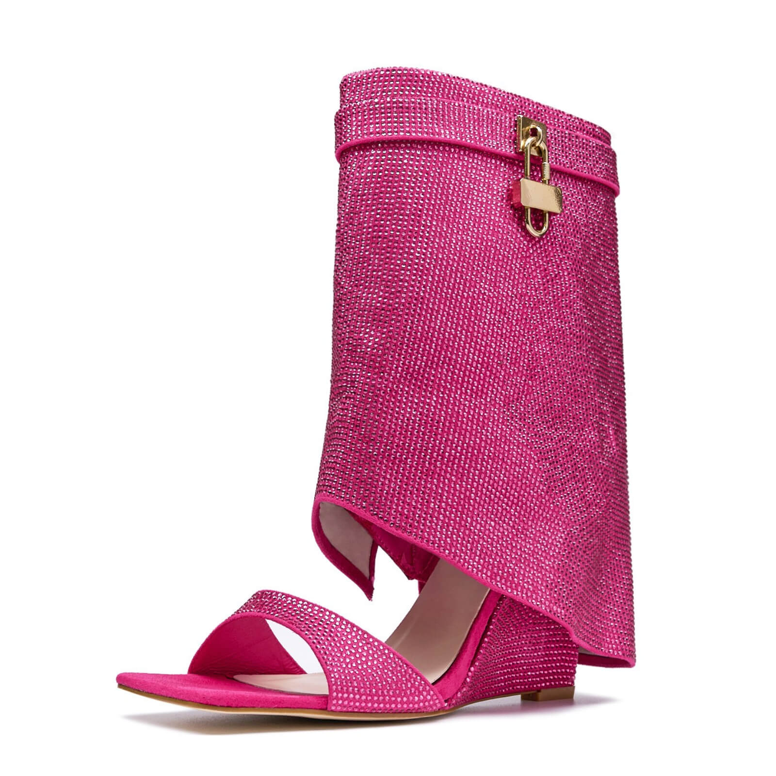 Women's Rhinestones Fold Over Shark Lock Boots