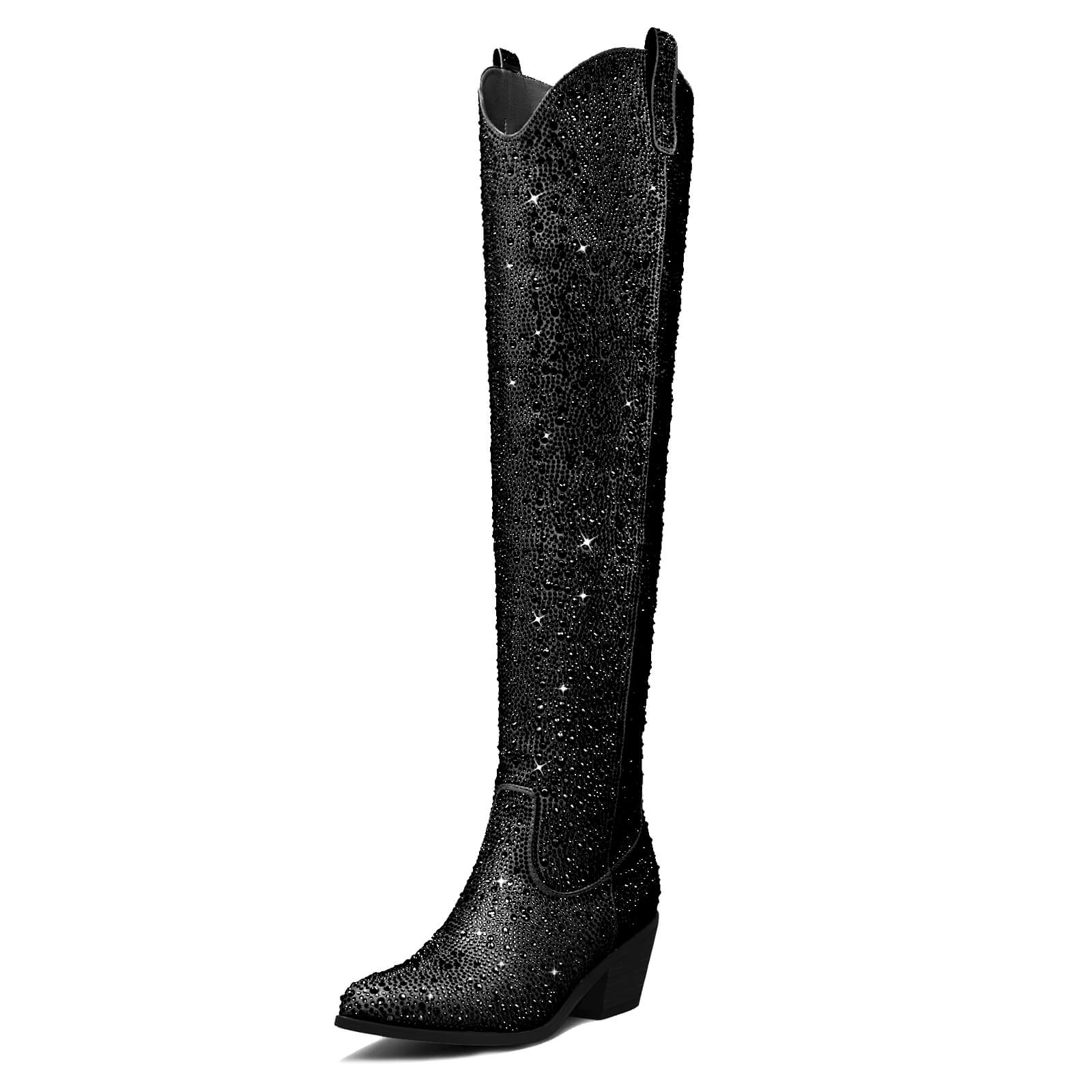 Women's Rhinestone Knee High Cowboy Boots