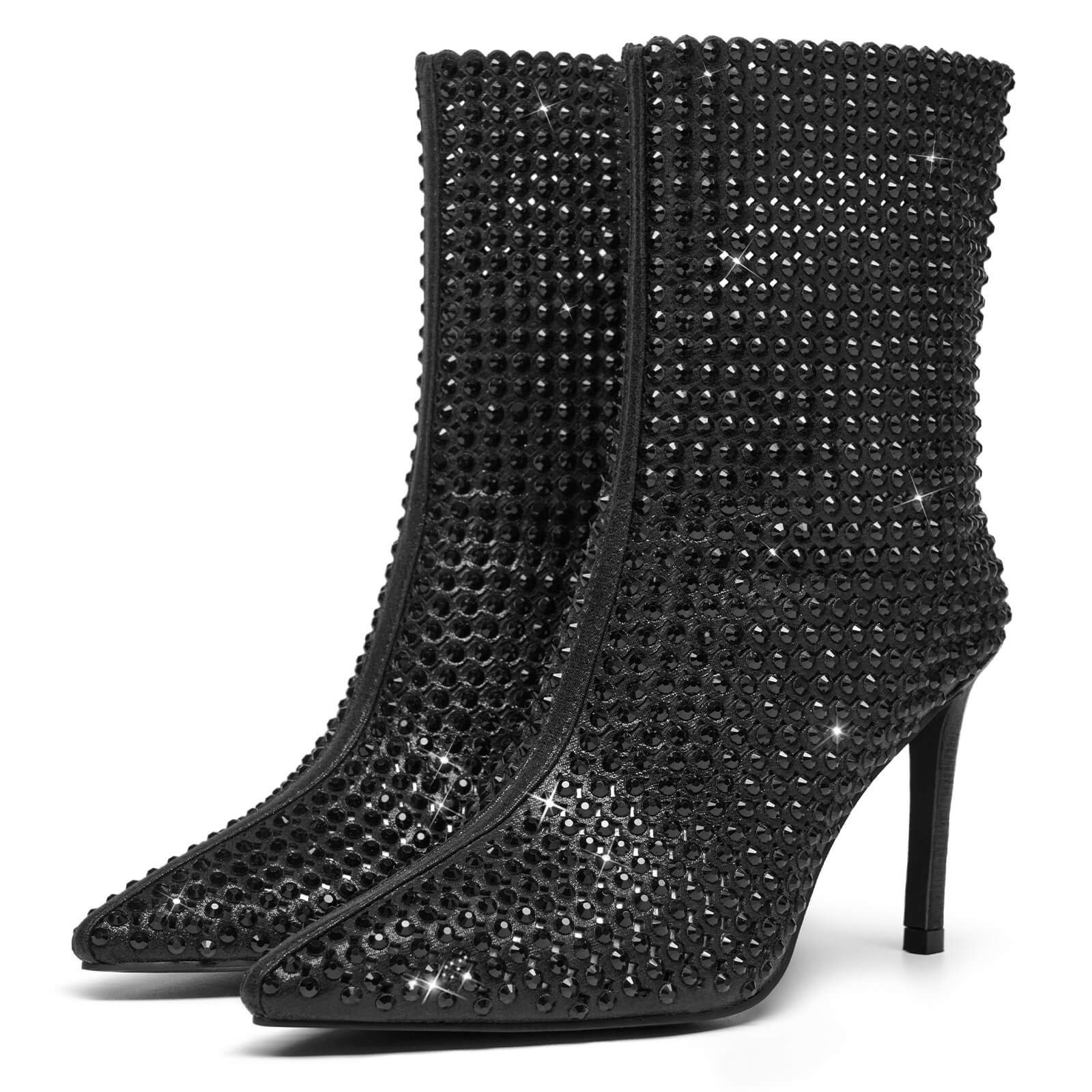 Women's Rhinestone Thin High Heel Pointed Toe Sparkling Sandal Boots