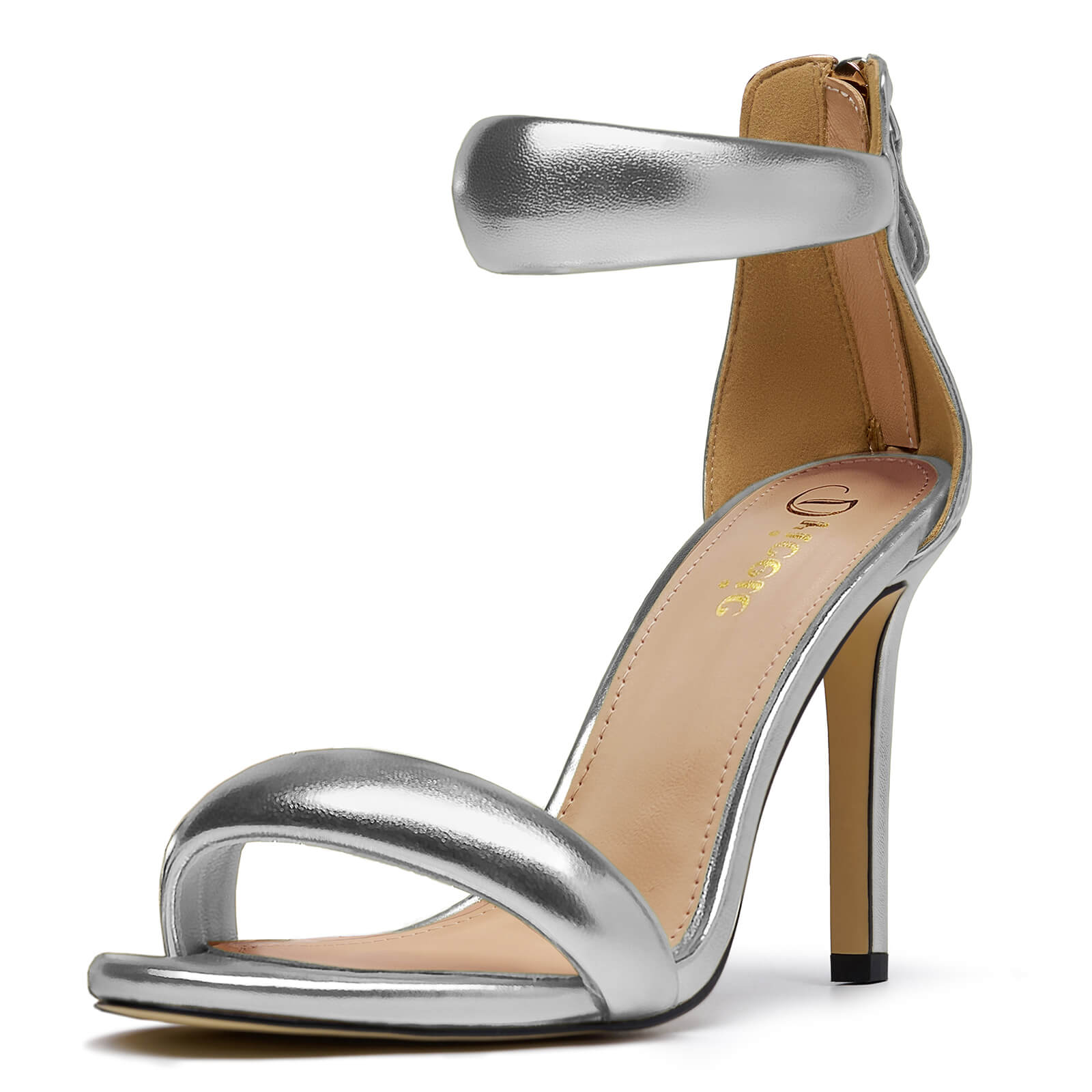 Women's Pump Open Toe Heel Sandals Back Zipper Round Ankle Strappy Stiletto Heels Sparkle Glitter Metallic Party Sexy Wedding Dressy Shoes
