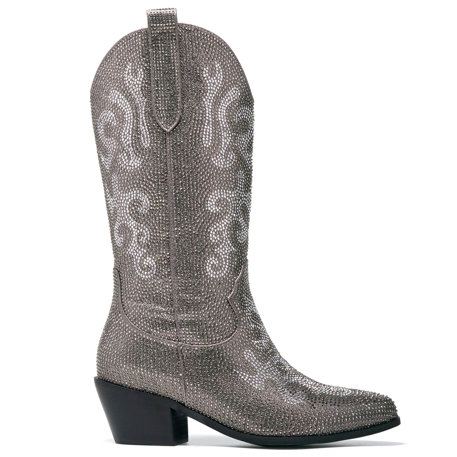 Vintage Pattern Rhinestone Mid Calf Cowgirl Boots