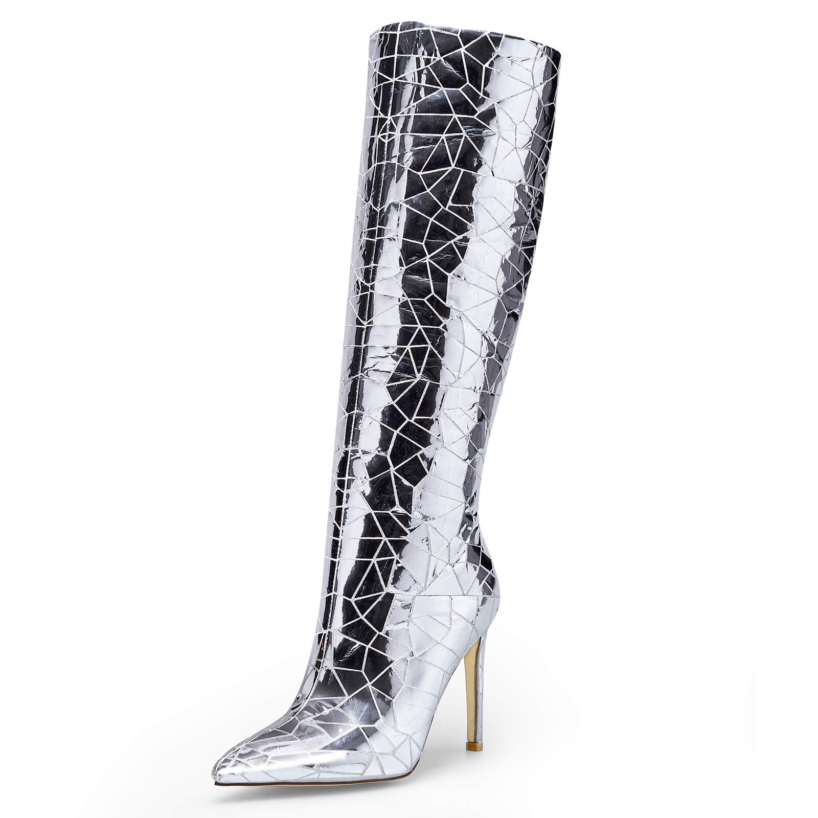 Mirror Metallic Knee High Boots for Women