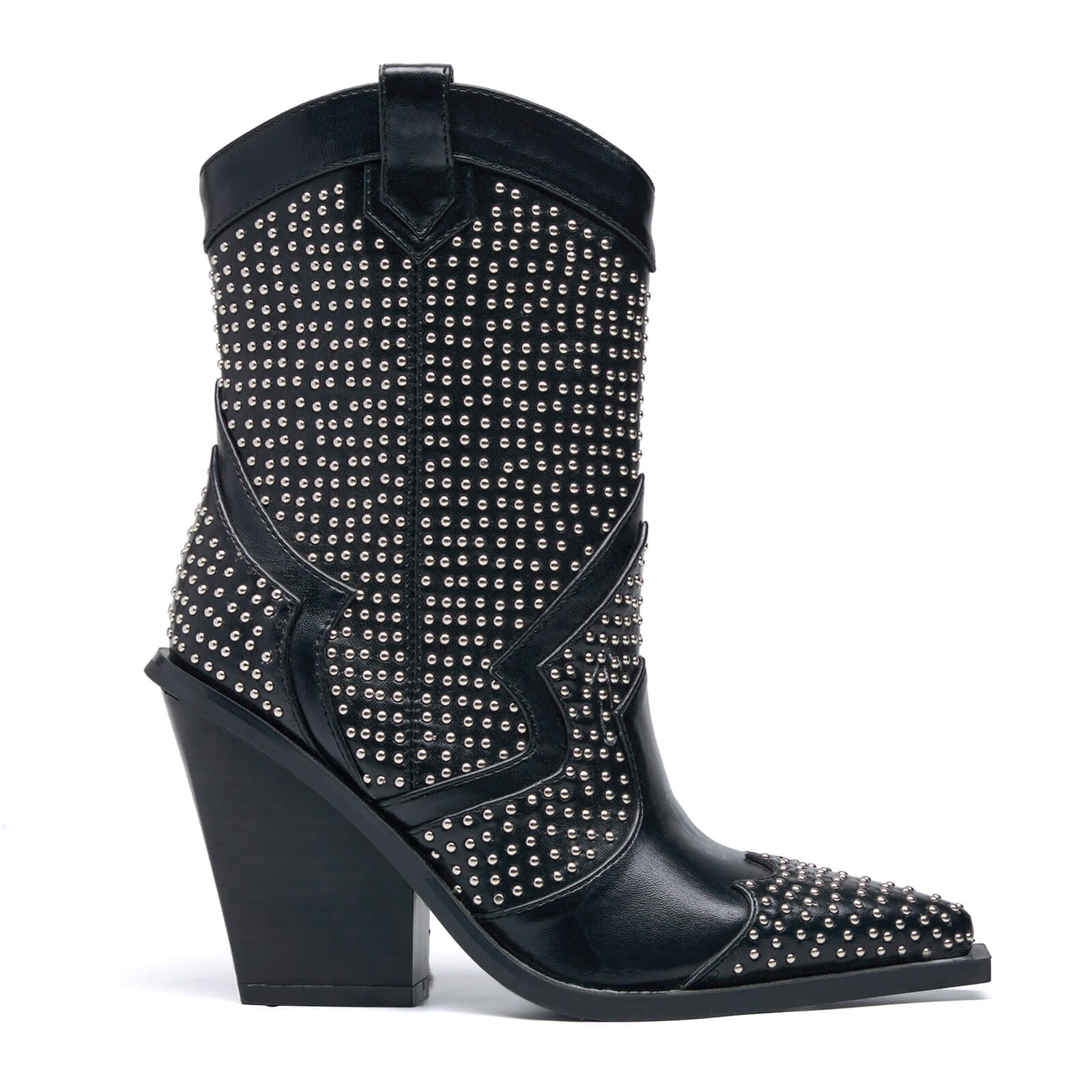 Women Vintage Studded Cowboy Mid Calf Boots