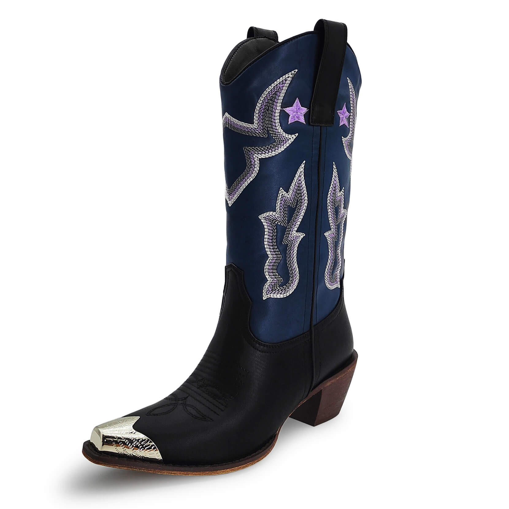 Mid Calf Cowboy Boots For Women Glitter Western Embroidered Cowgirl Boots Wide Calf Chunky Heel Wide Calf Short Boots Pull on Pointy Toe Fashion Vintage Boots