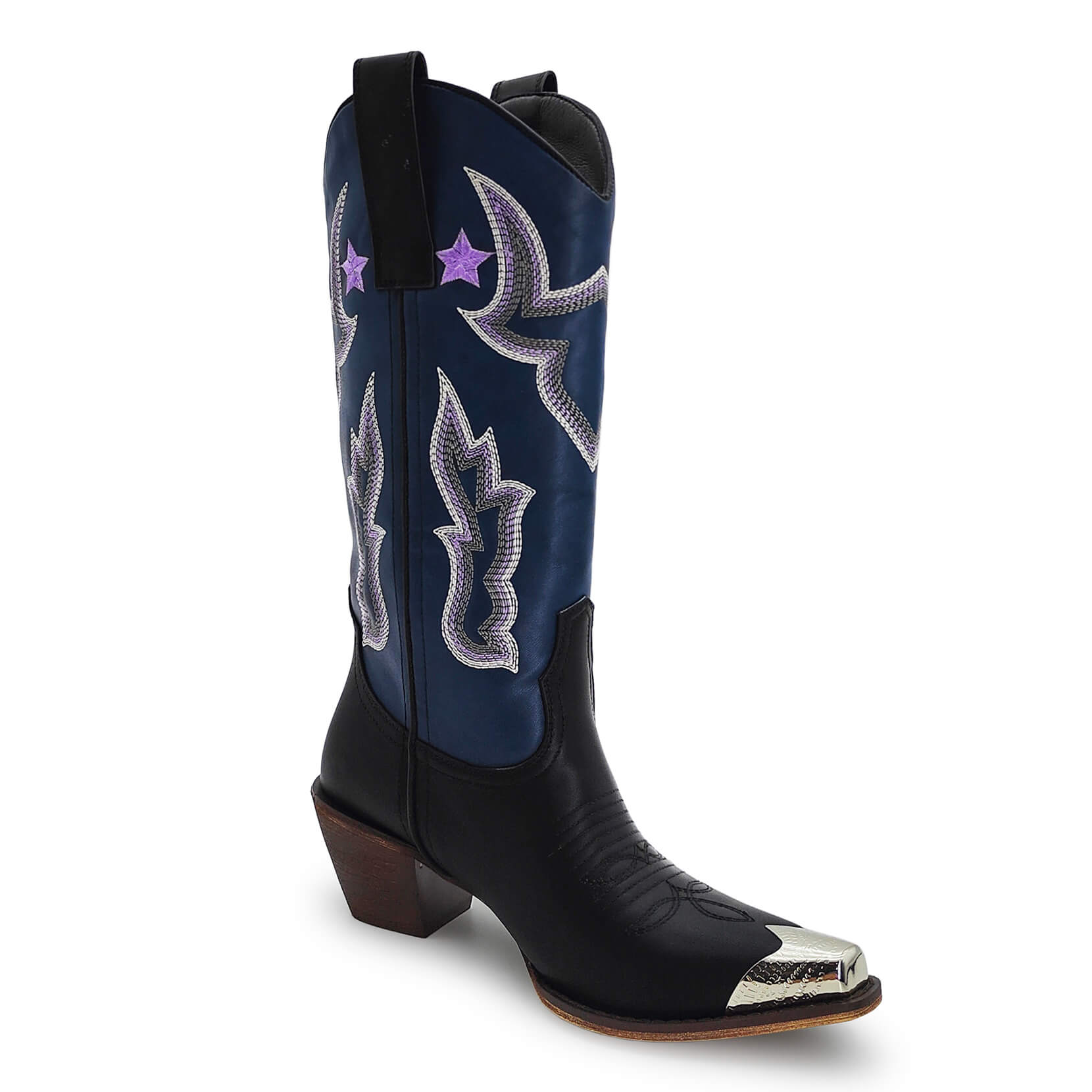Mid Calf Cowboy Boots For Women Glitter Western Embroidered Cowgirl Boots Wide Calf Chunky Heel Wide Calf Short Boots Pull on Pointy Toe Fashion Vintage Boots