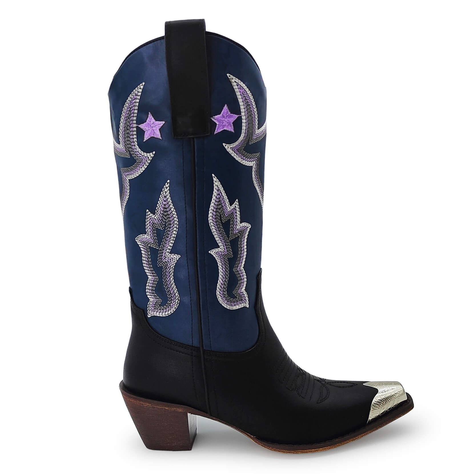 Mid Calf Cowboy Boots For Women Glitter Western Embroidered Cowgirl Boots Wide Calf Chunky Heel Wide Calf Short Boots Pull on Pointy Toe Fashion Vintage Boots