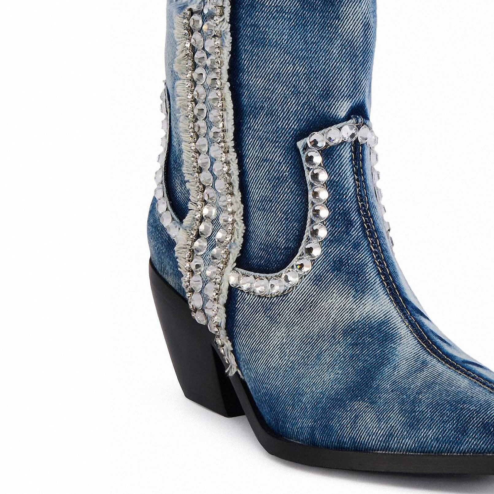 Women Denim Cowboy Mid Calf Boots