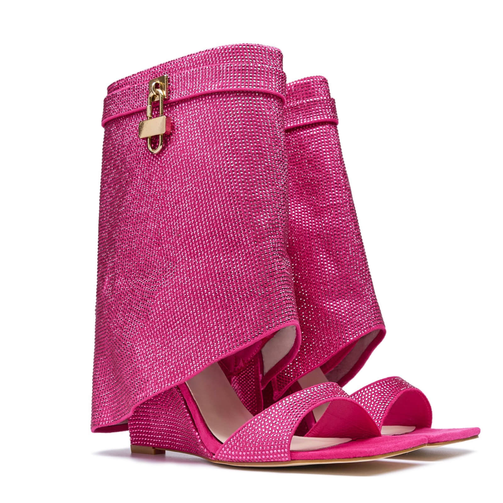 Women's Rhinestones Fold Over Shark Lock Boots