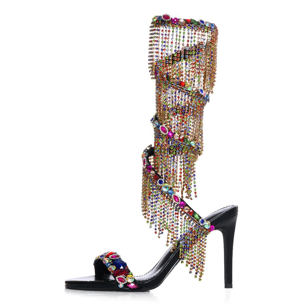 Multi-color gemstone embellished rhinestone sandals