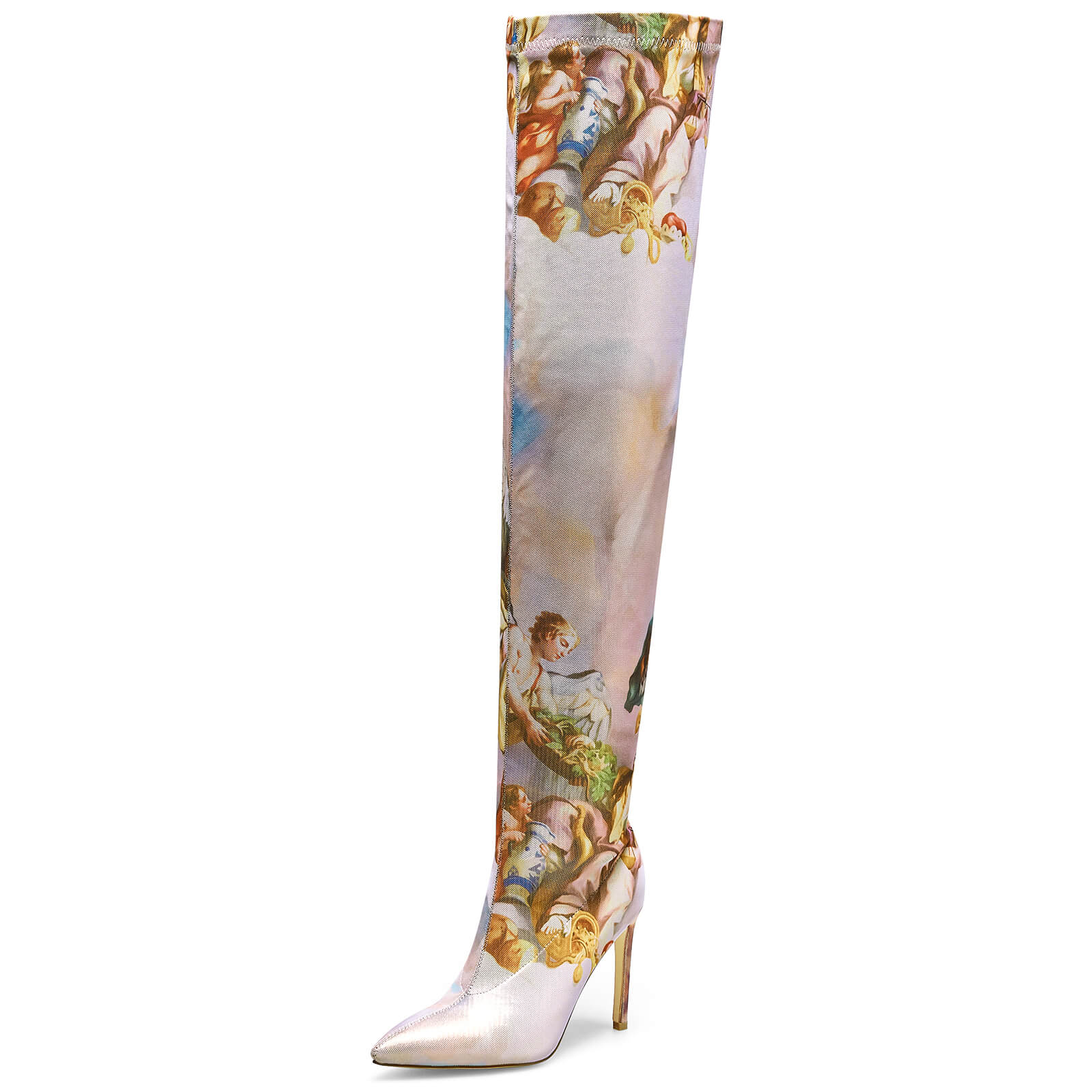 Women's Pointed Toe Stiletto Canvas Stretch Over The Knee Boots