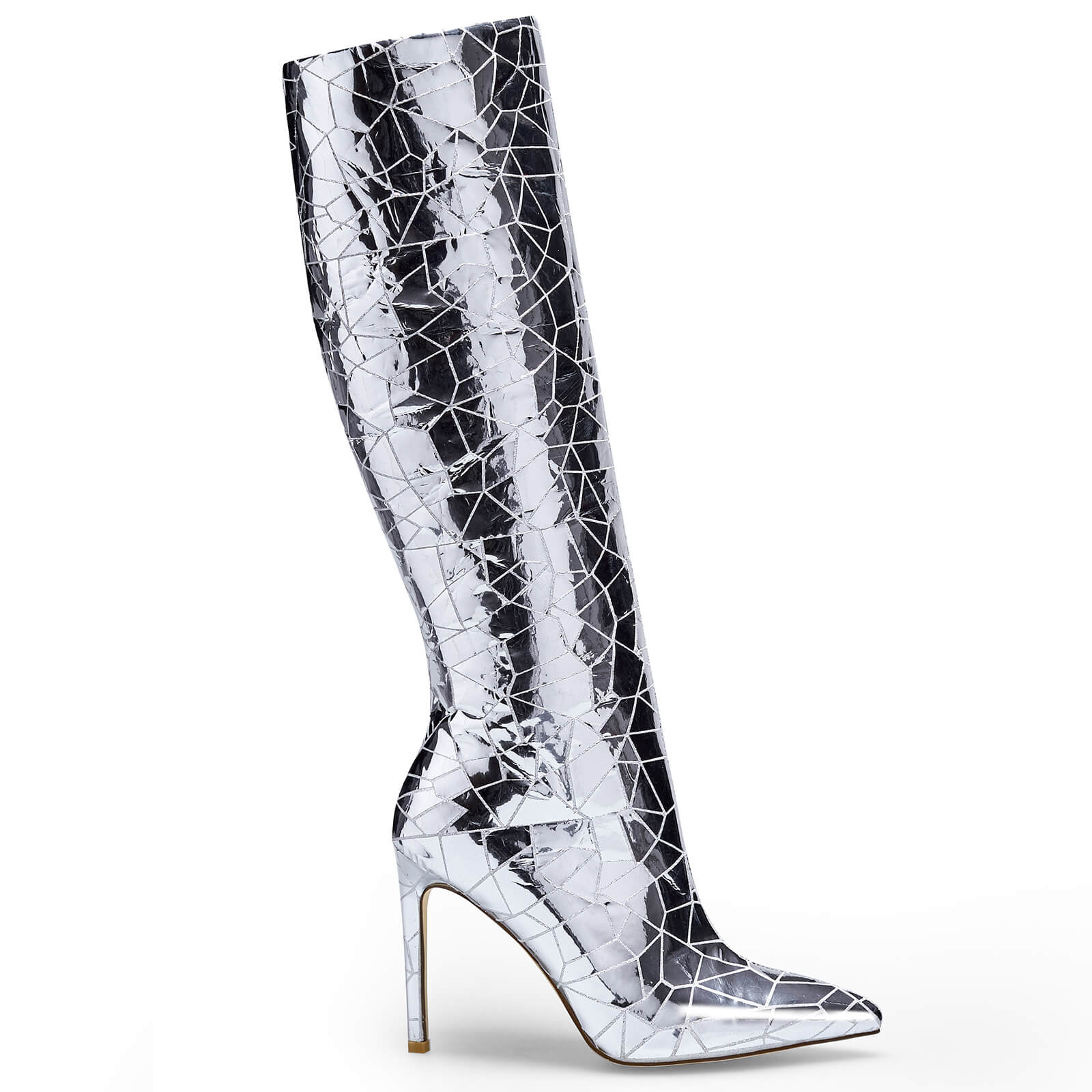Mirror Metallic Knee High Boots for Women