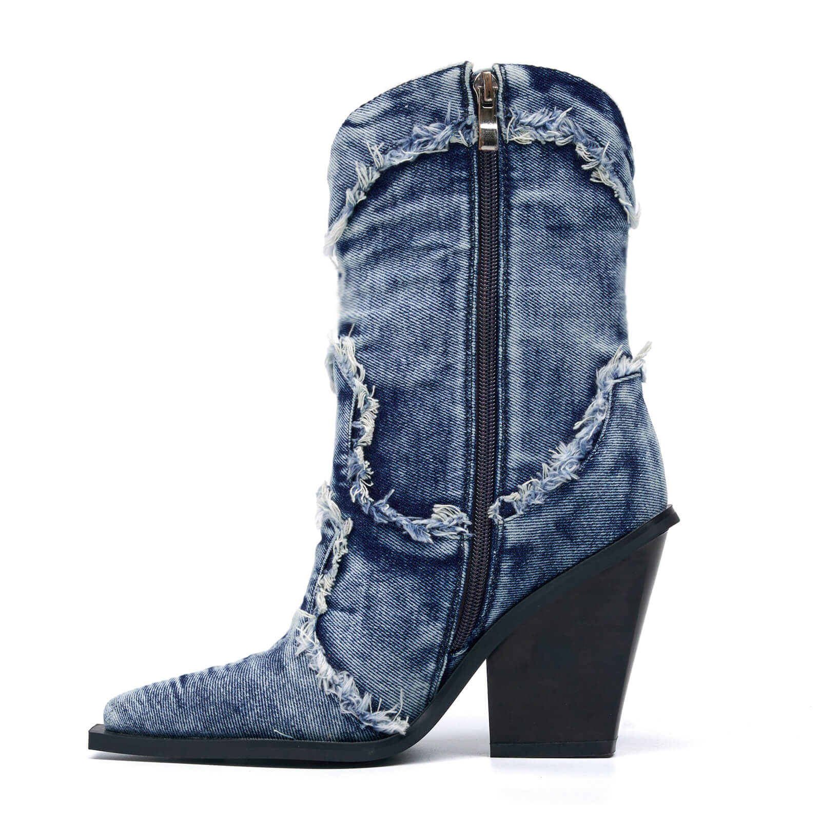 Women Denim Cowboy Mid Calf Boots