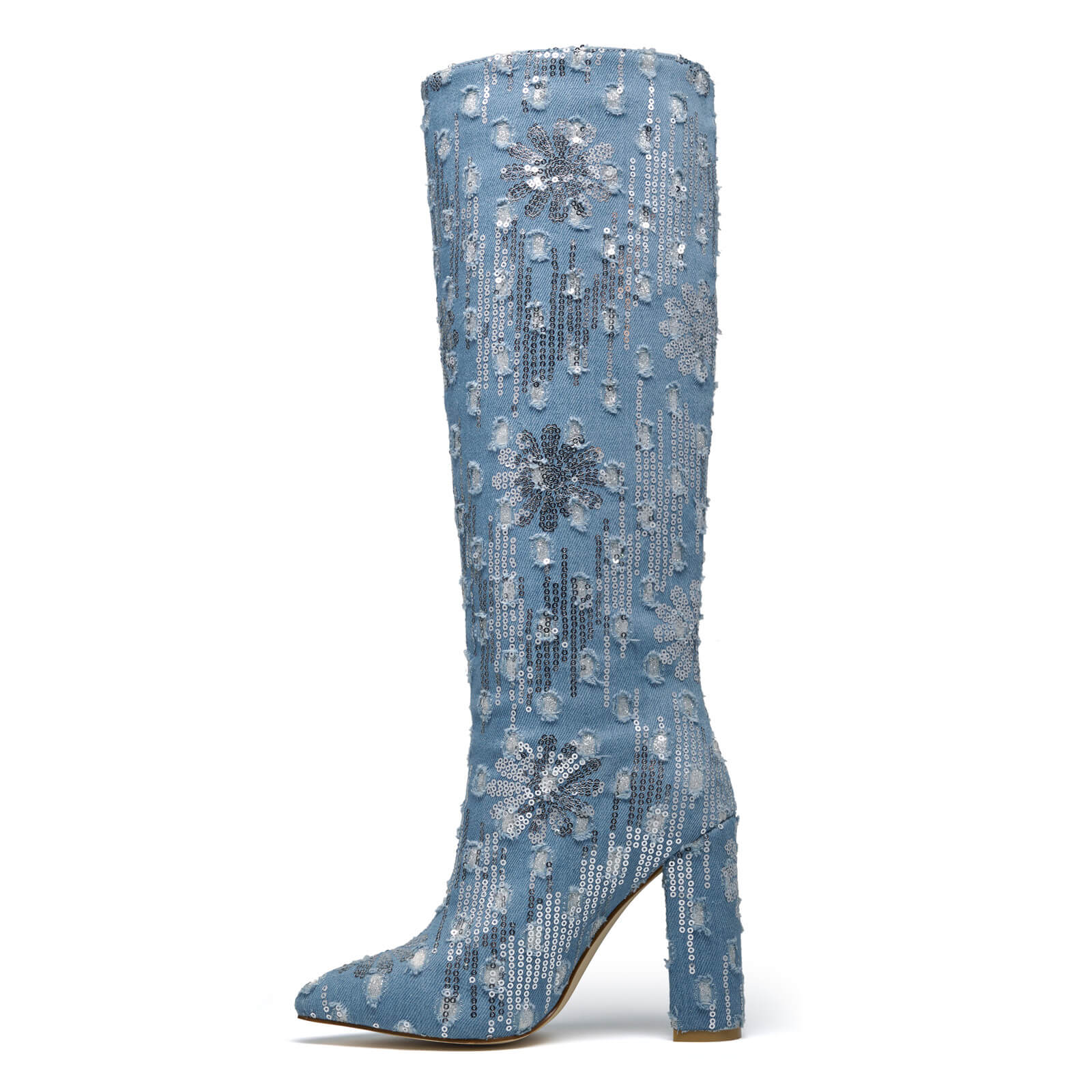 Women's Blue Jean Denim knee high Boots