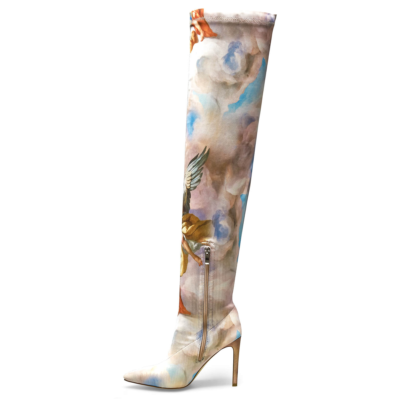 Women's Pointed Toe Stiletto Canvas Stretch Over The Knee Boots