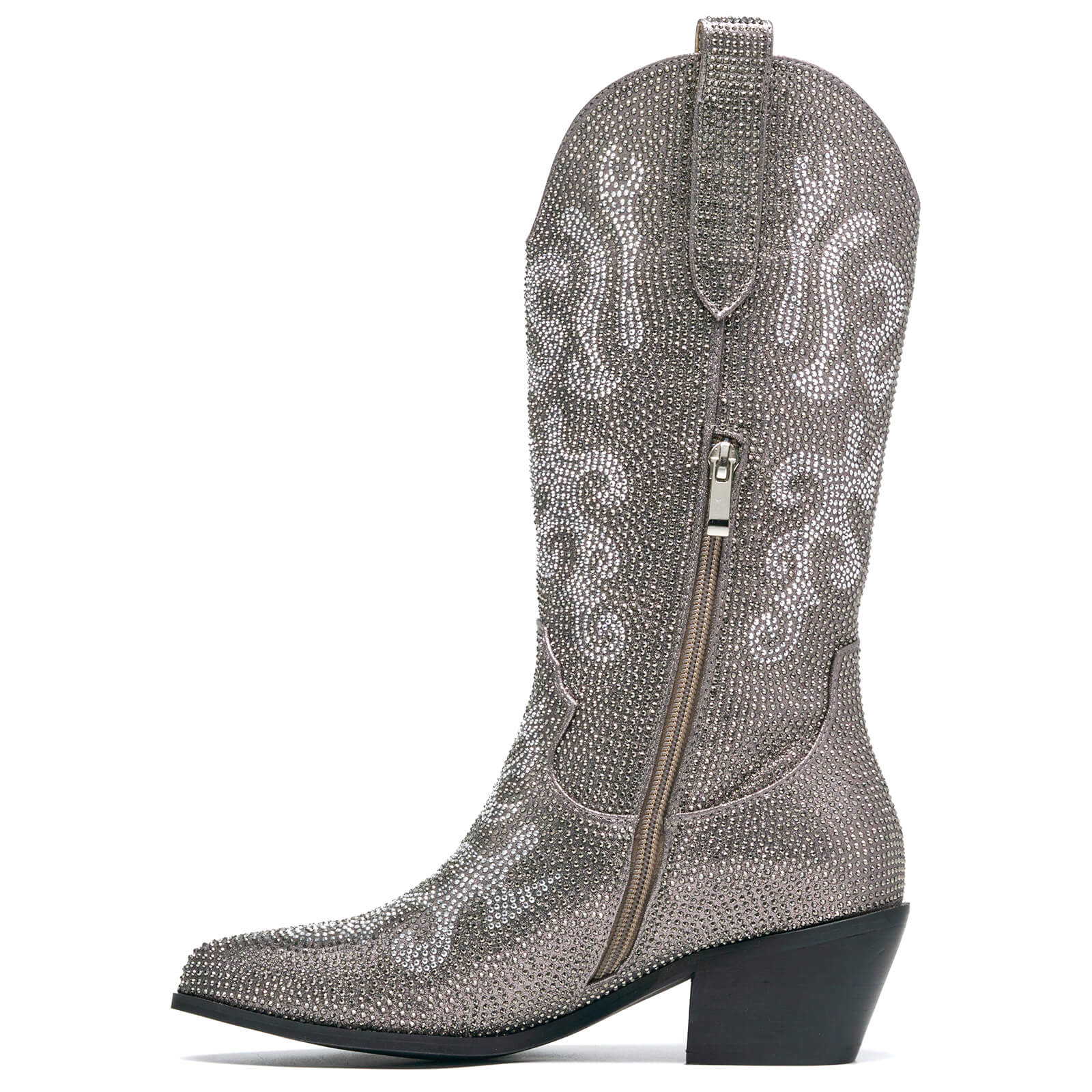 Vintage Pattern Rhinestone Mid Calf Cowgirl Boots