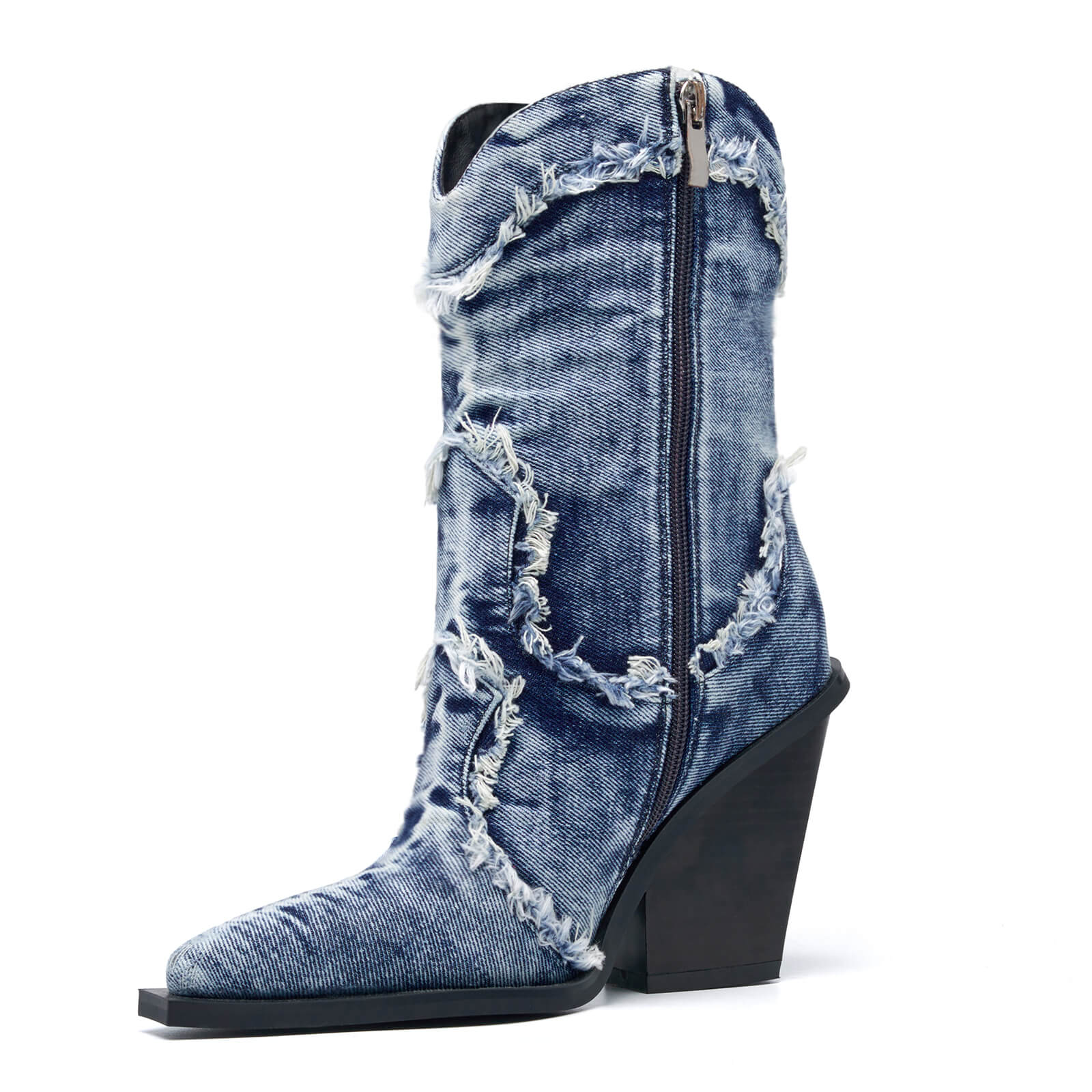 Women Denim Cowboy Mid Calf Boots