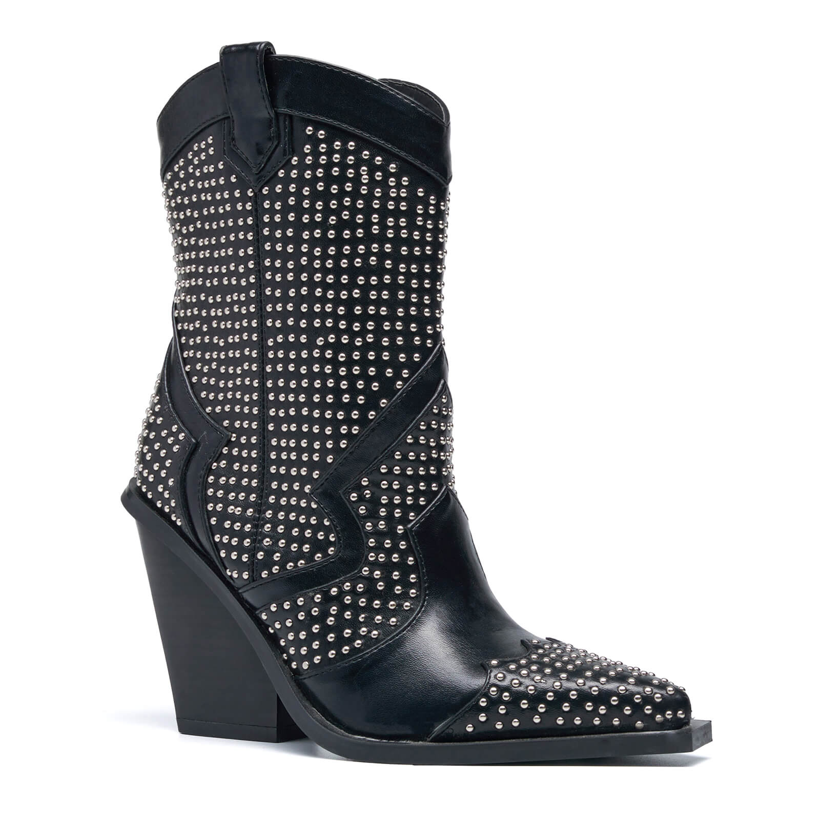 Women Vintage Studded Cowboy Mid Calf Boots