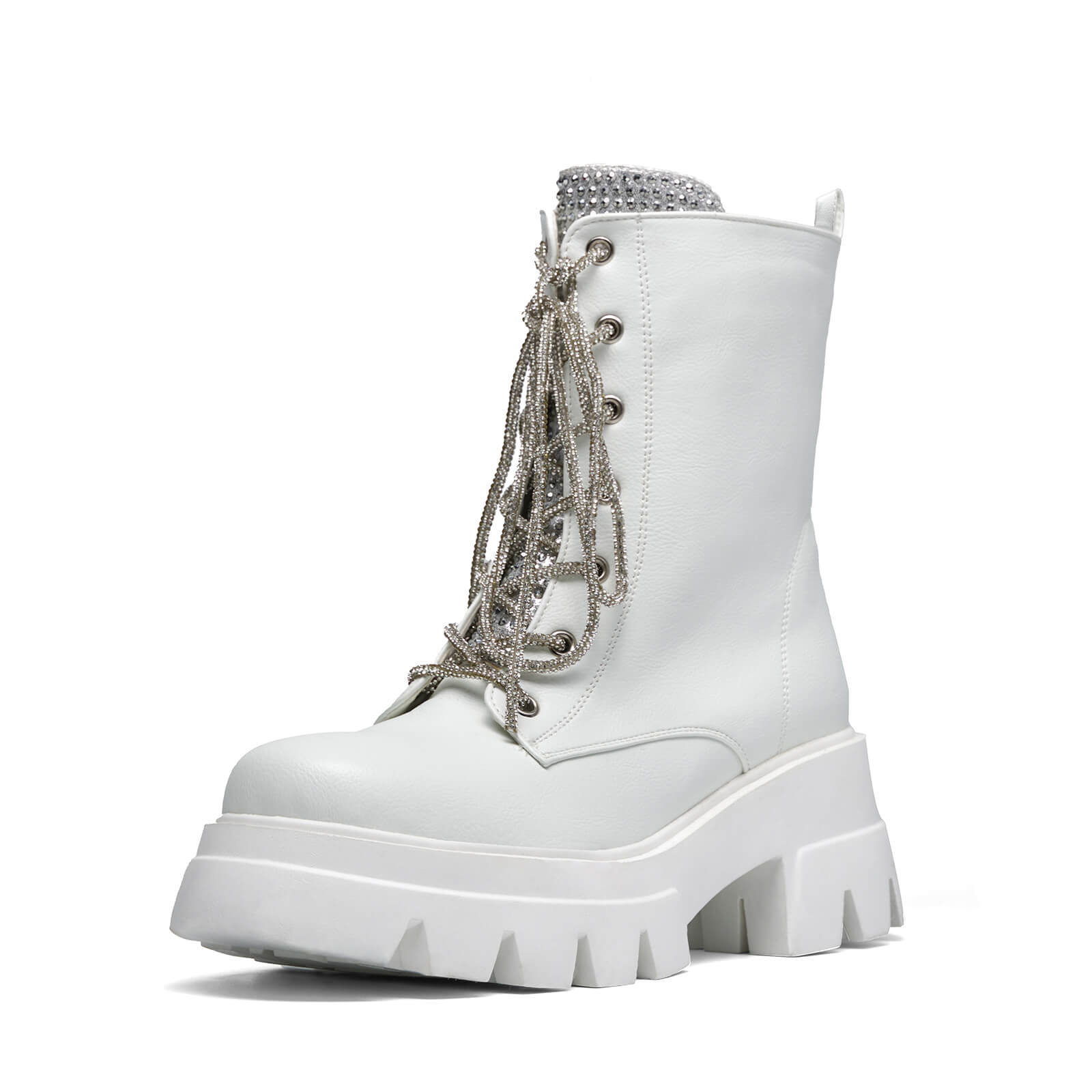 Women's Metallic Round Toe Lace up Boots