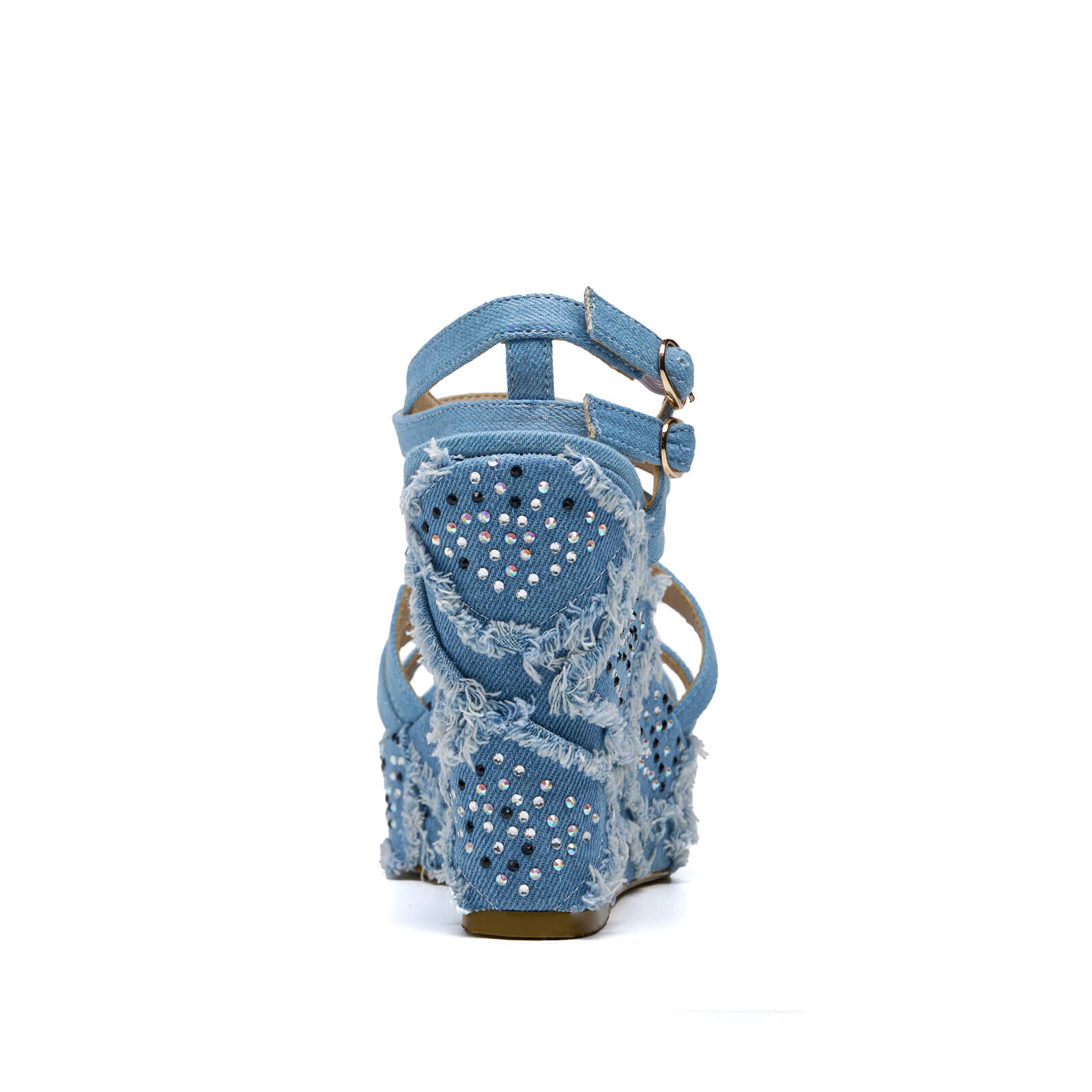 Rhinestone Denim Espadrilles Wedge Sandals