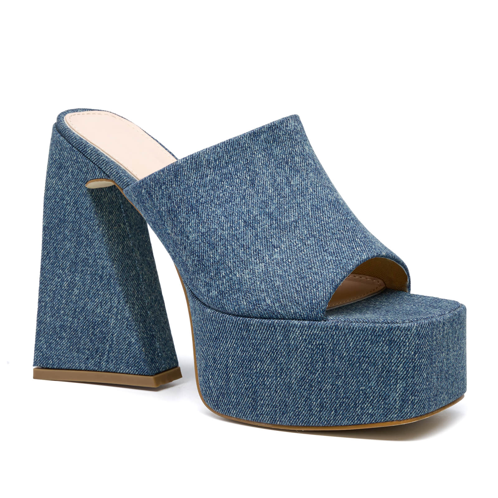 Women's Denim Open Toe Platform Block Heel Slides Sandals