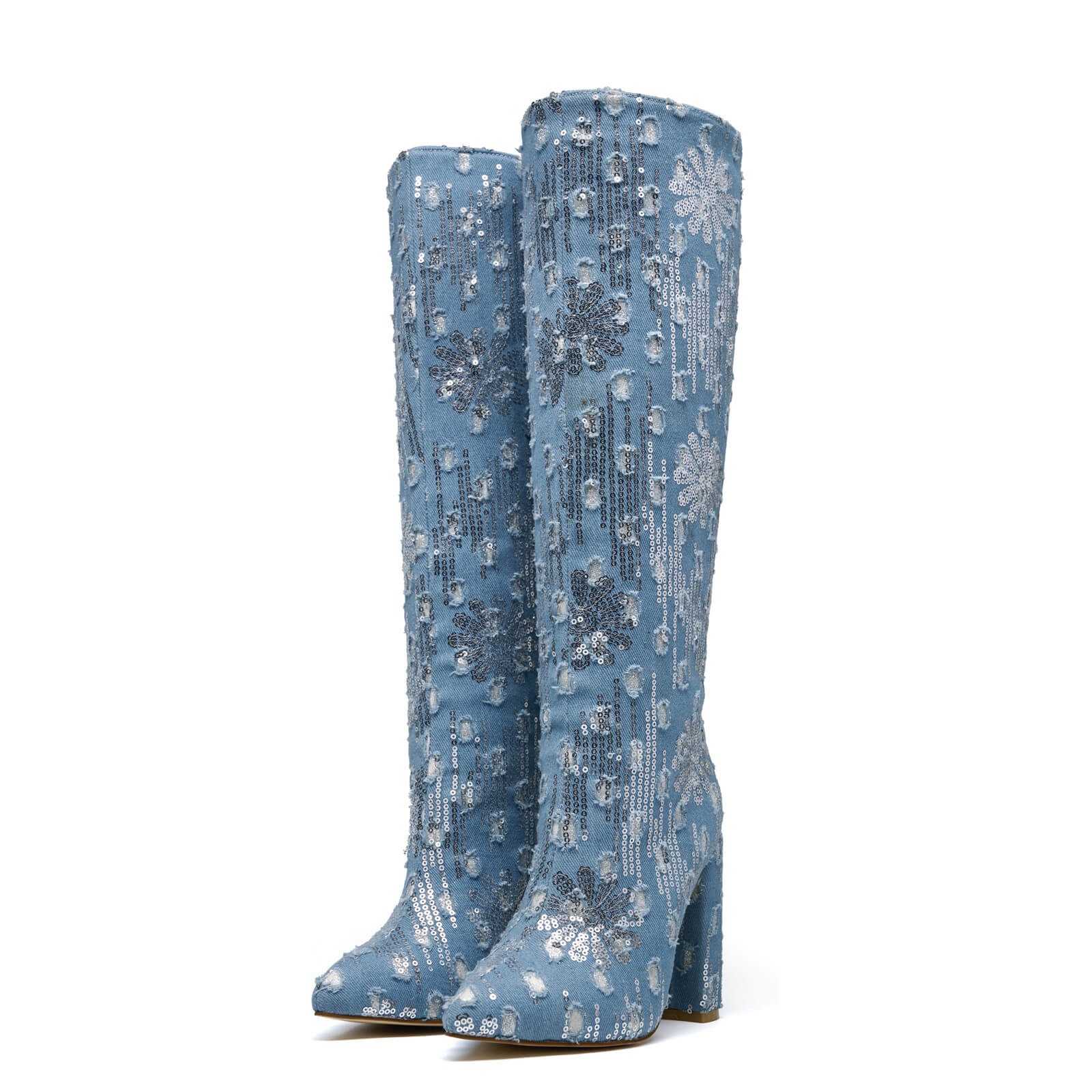 Women's Blue Jean Denim knee high Boots
