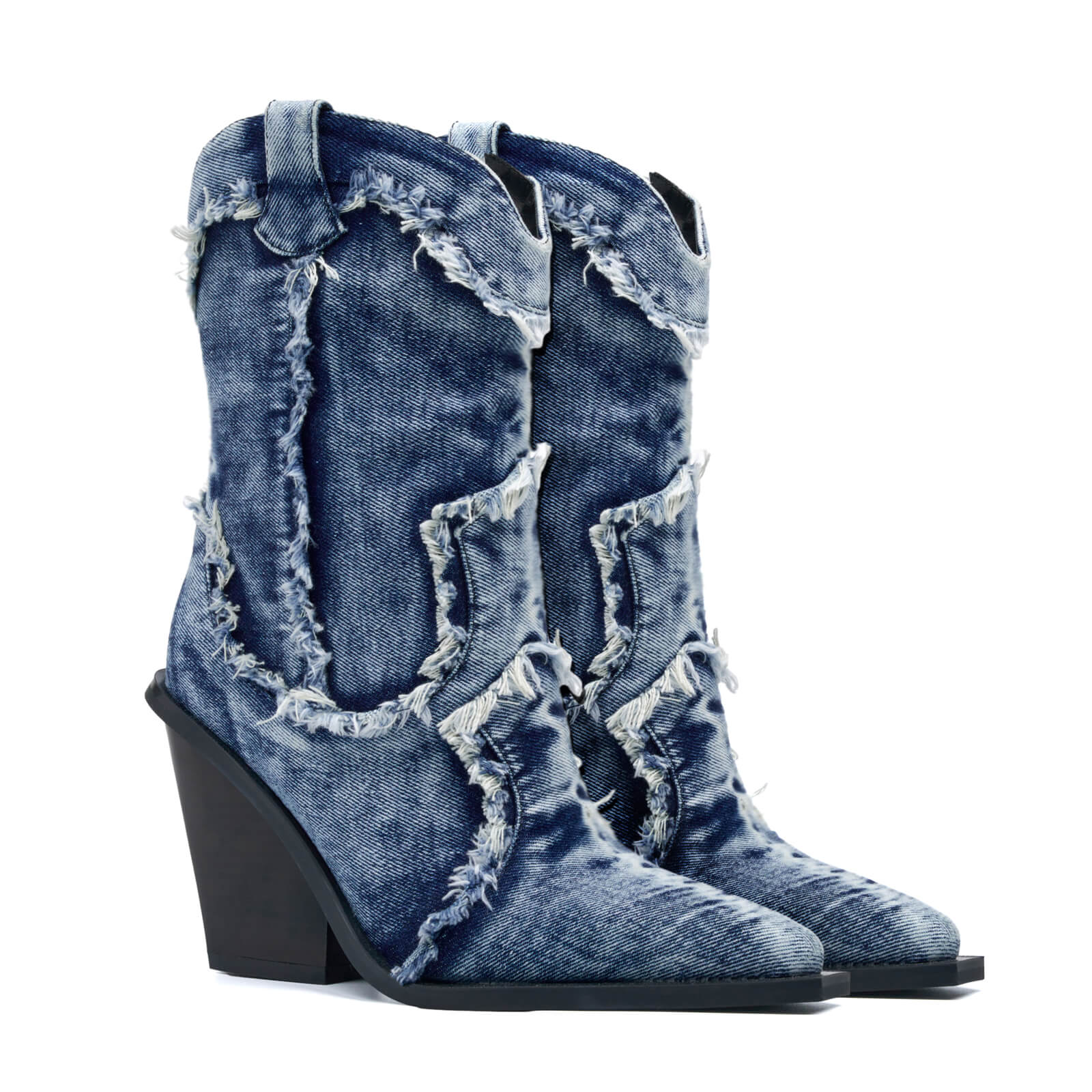 Women Denim Cowboy Mid Calf Boots