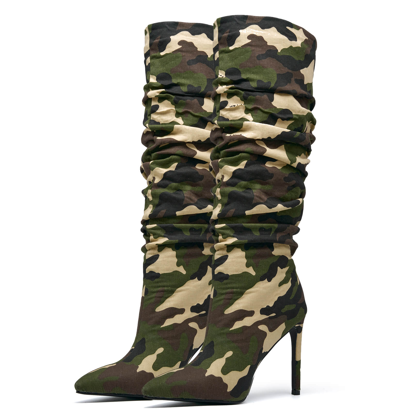 Women's Camouflage Pointed Toe Knee High Boots