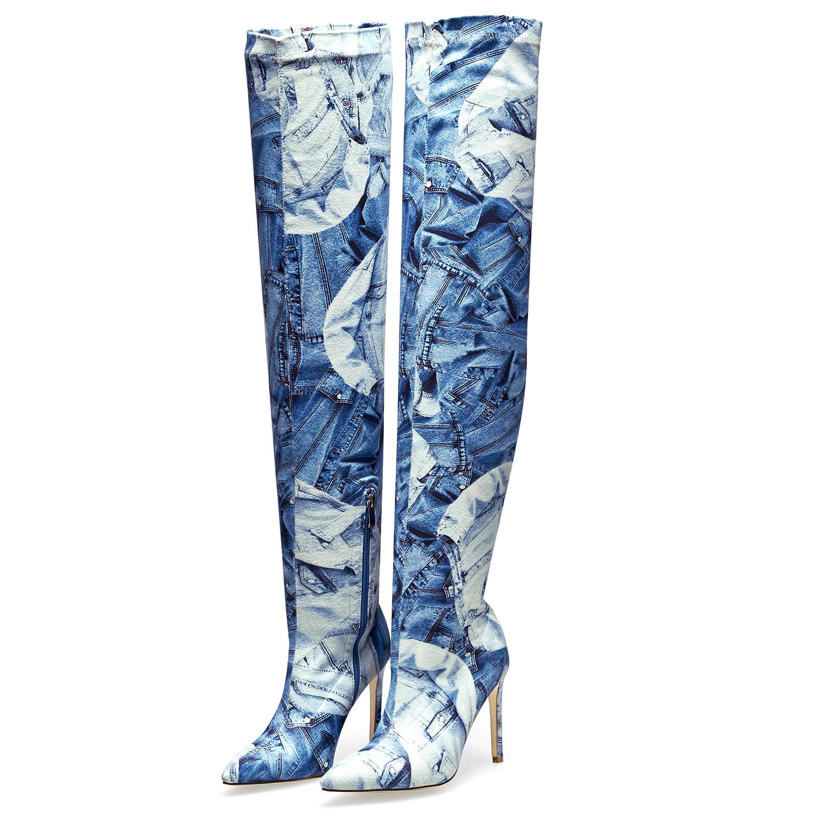 Women's Pointed Toe Stiletto Canvas Stretch Over The Knee Boots