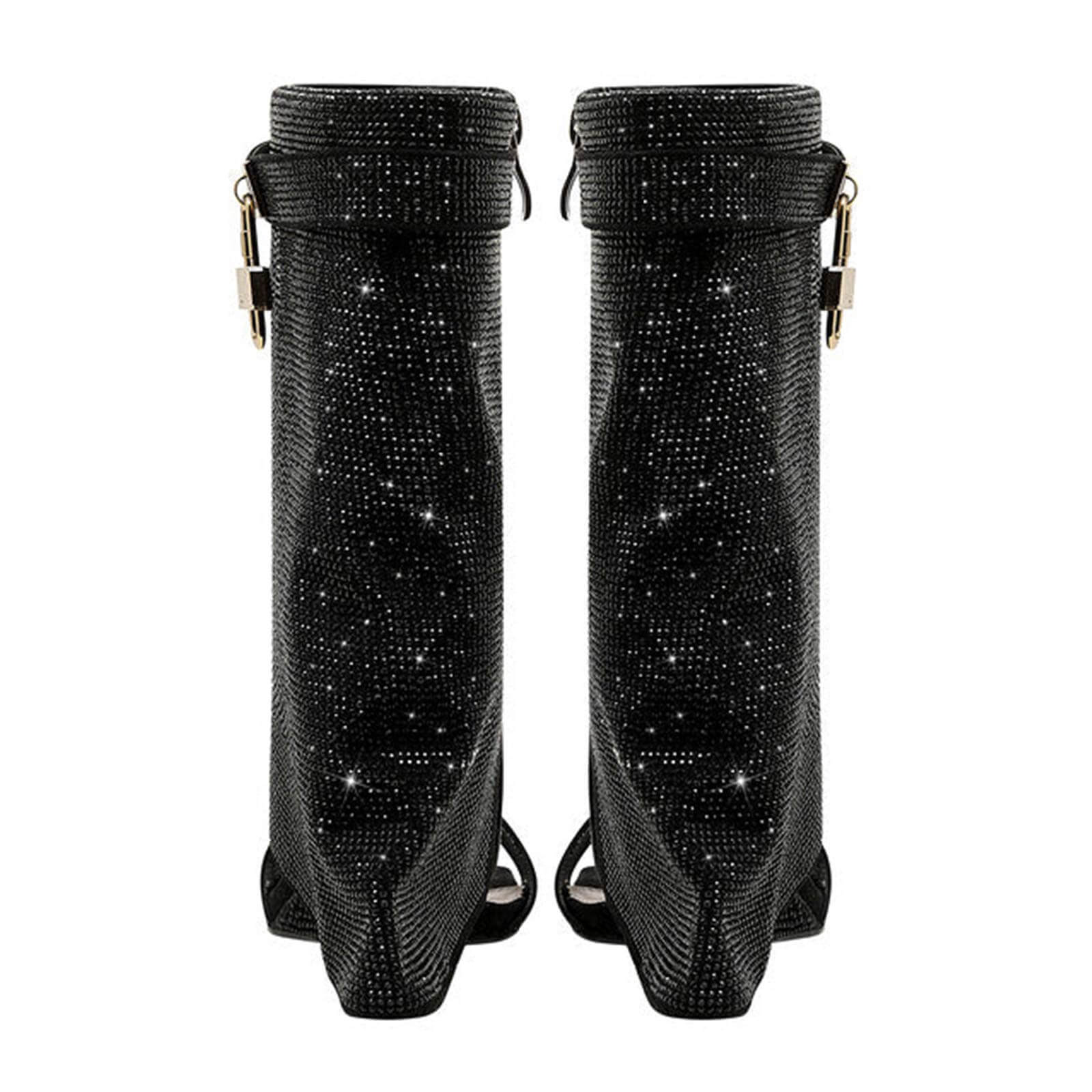Women's Rhinestones Fold Over Shark Lock Boots