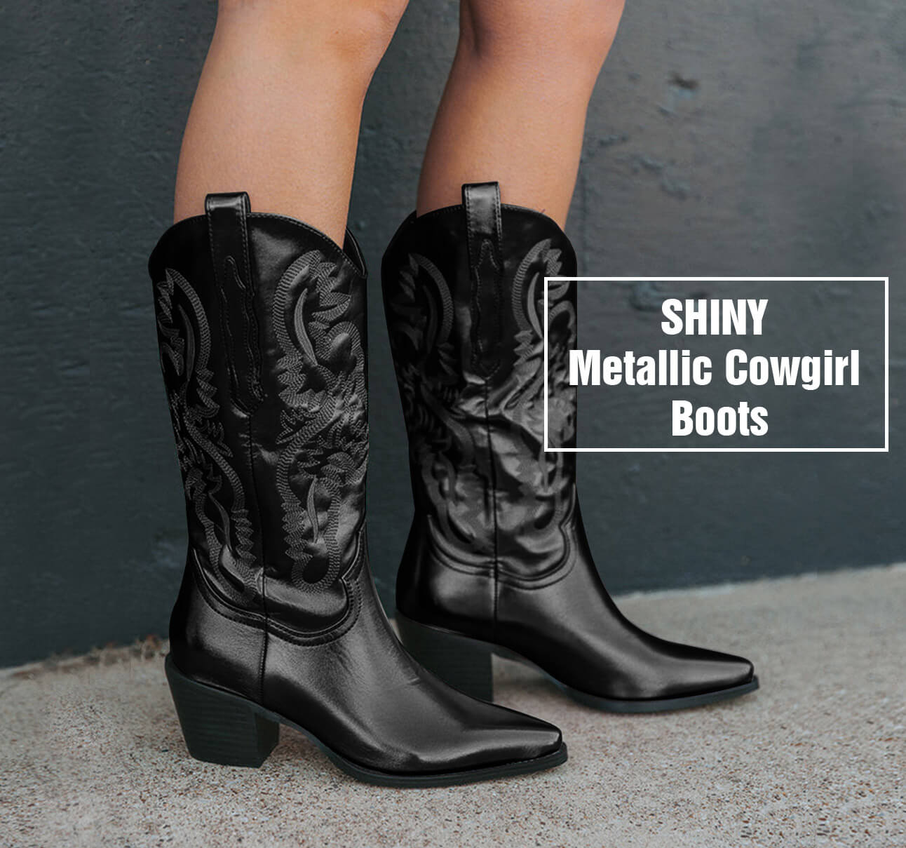 Mid Calf Metallic Cowboy Boots For Women
