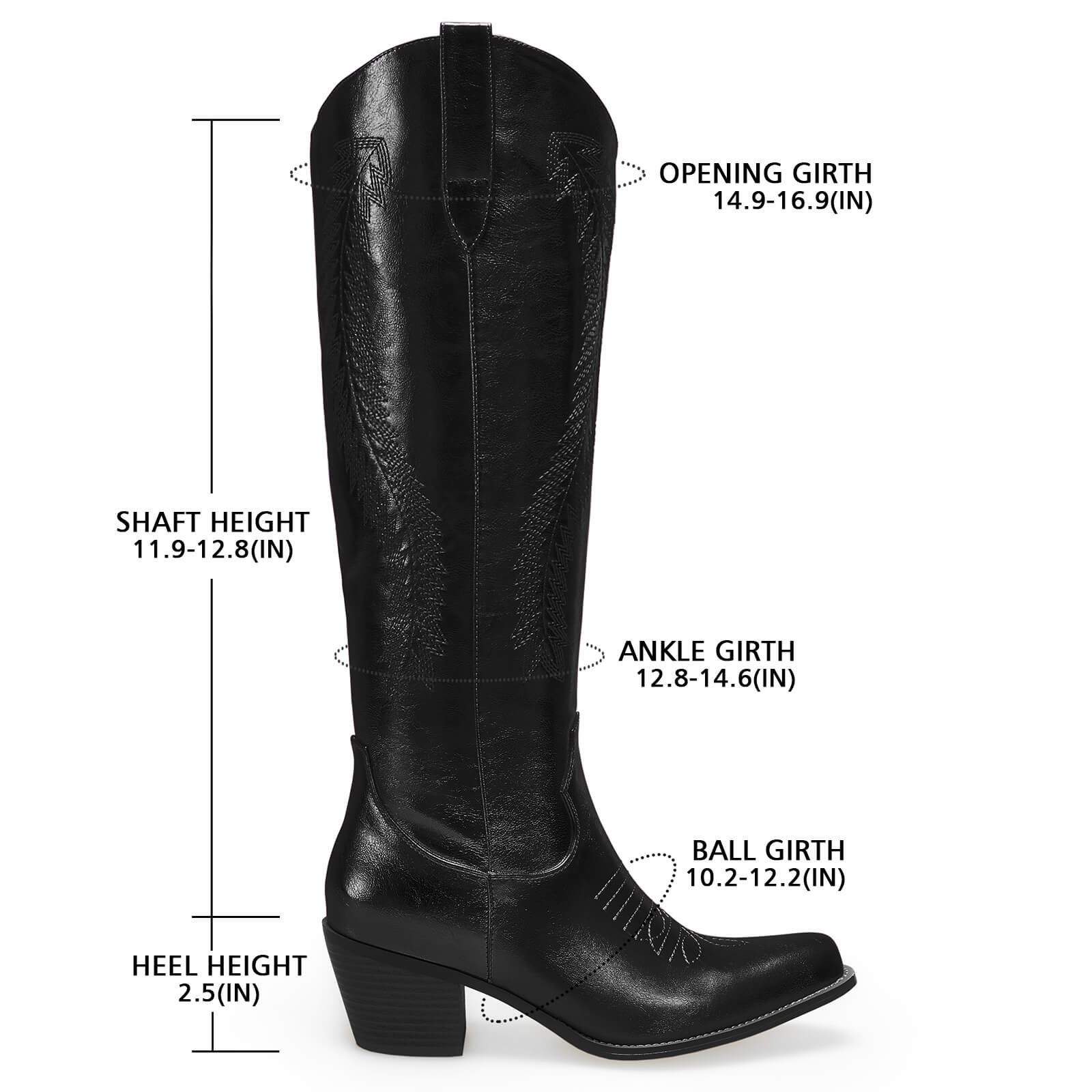 Women's Gold Metallic Knee High Cowboy Boots Embroidered Tall Western Cowgirl Boots Almond Pointed Toe Chunky Heel Wide Wedding Party Boots