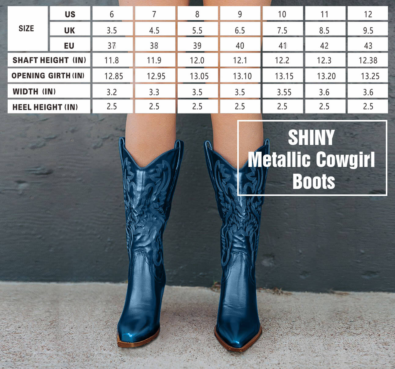 Mid Calf Metallic Cowboy Boots For Women