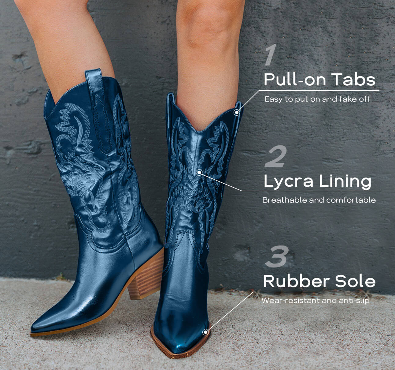 Mid Calf Metallic Cowboy Boots For Women