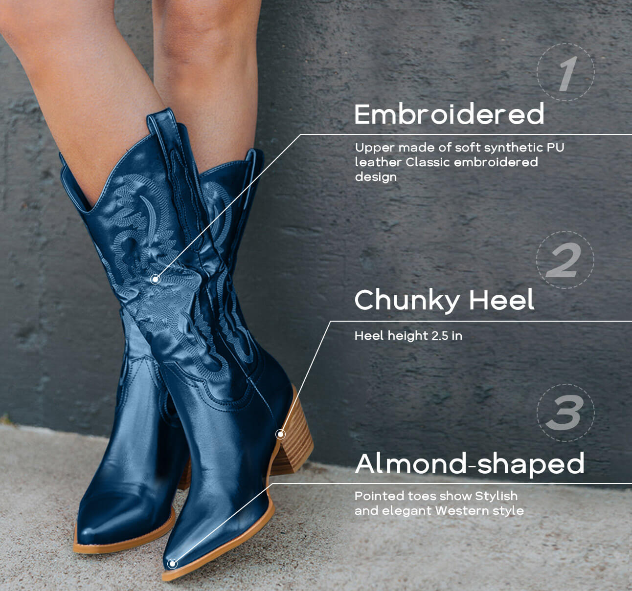 Mid Calf Metallic Cowboy Boots For Women