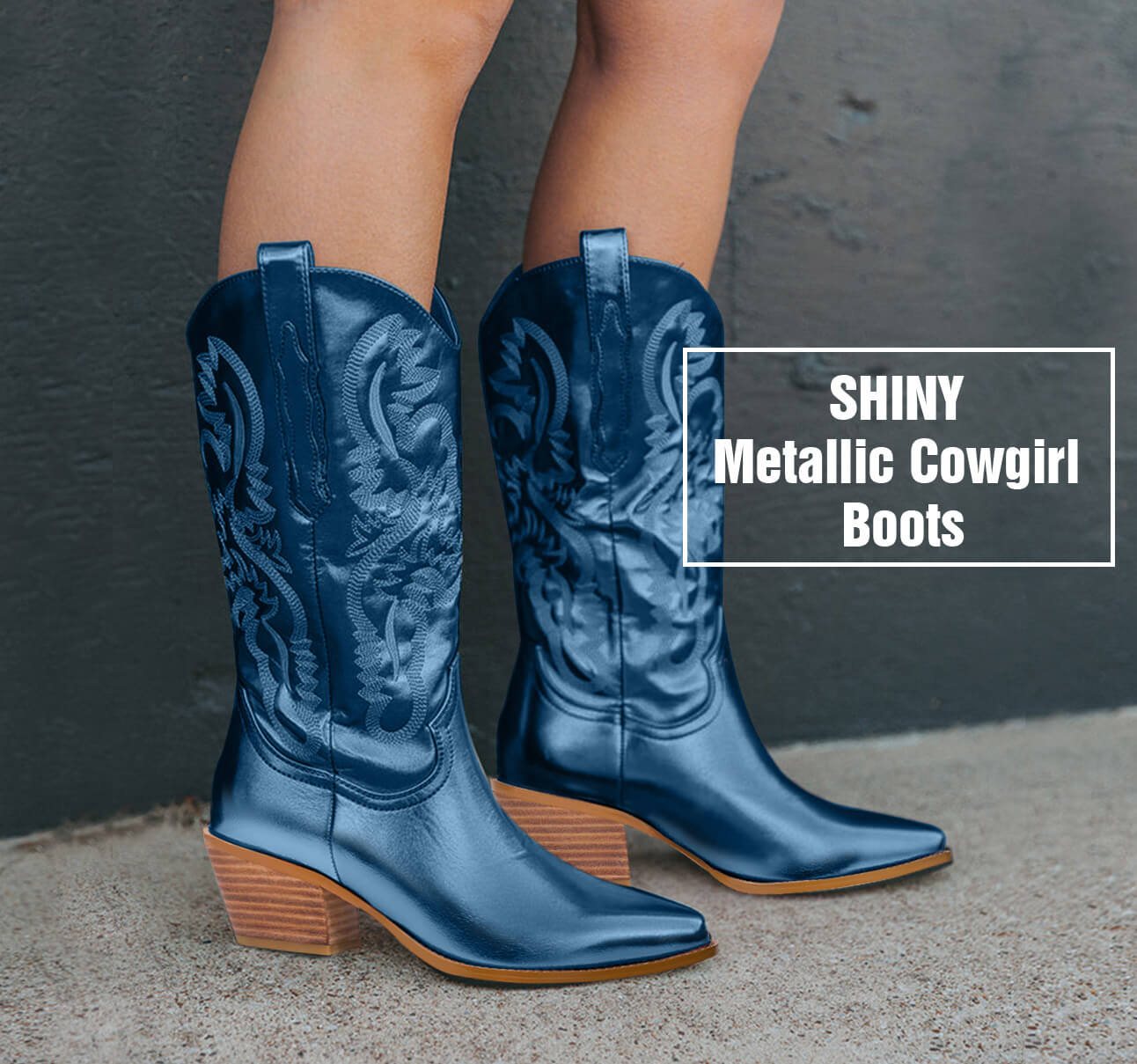 Mid Calf Metallic Cowboy Boots For Women