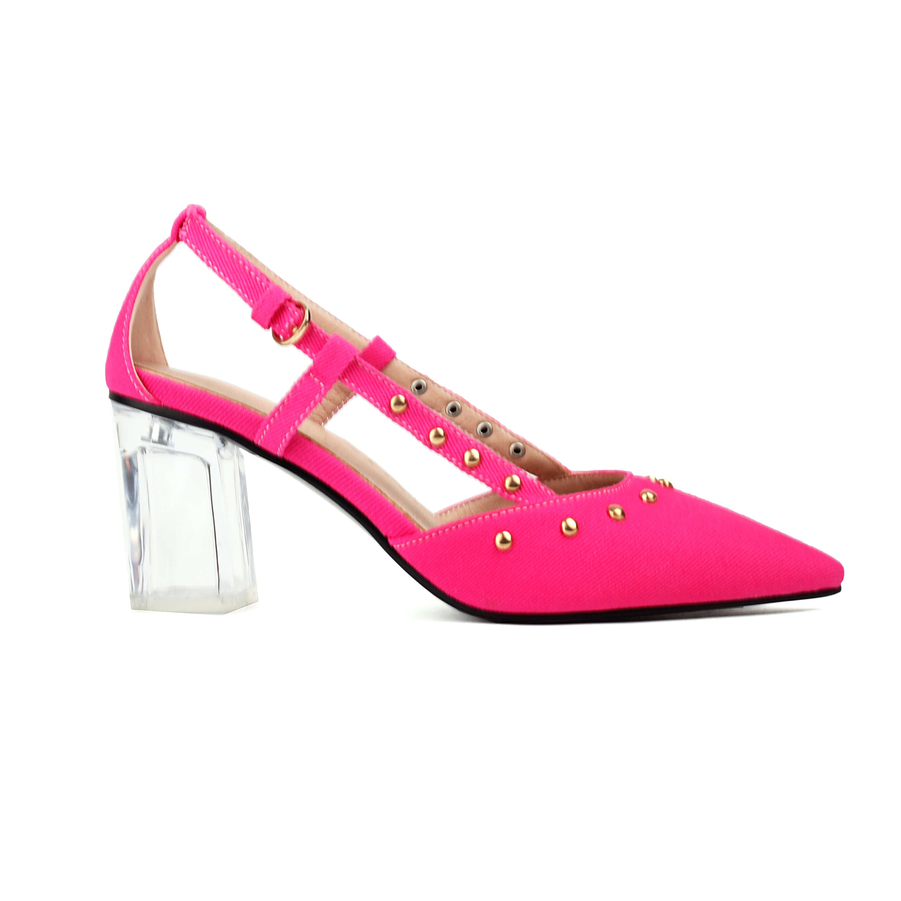 Pointed Toe Closed Toe Shallow Clear Chunky Heel Pumps