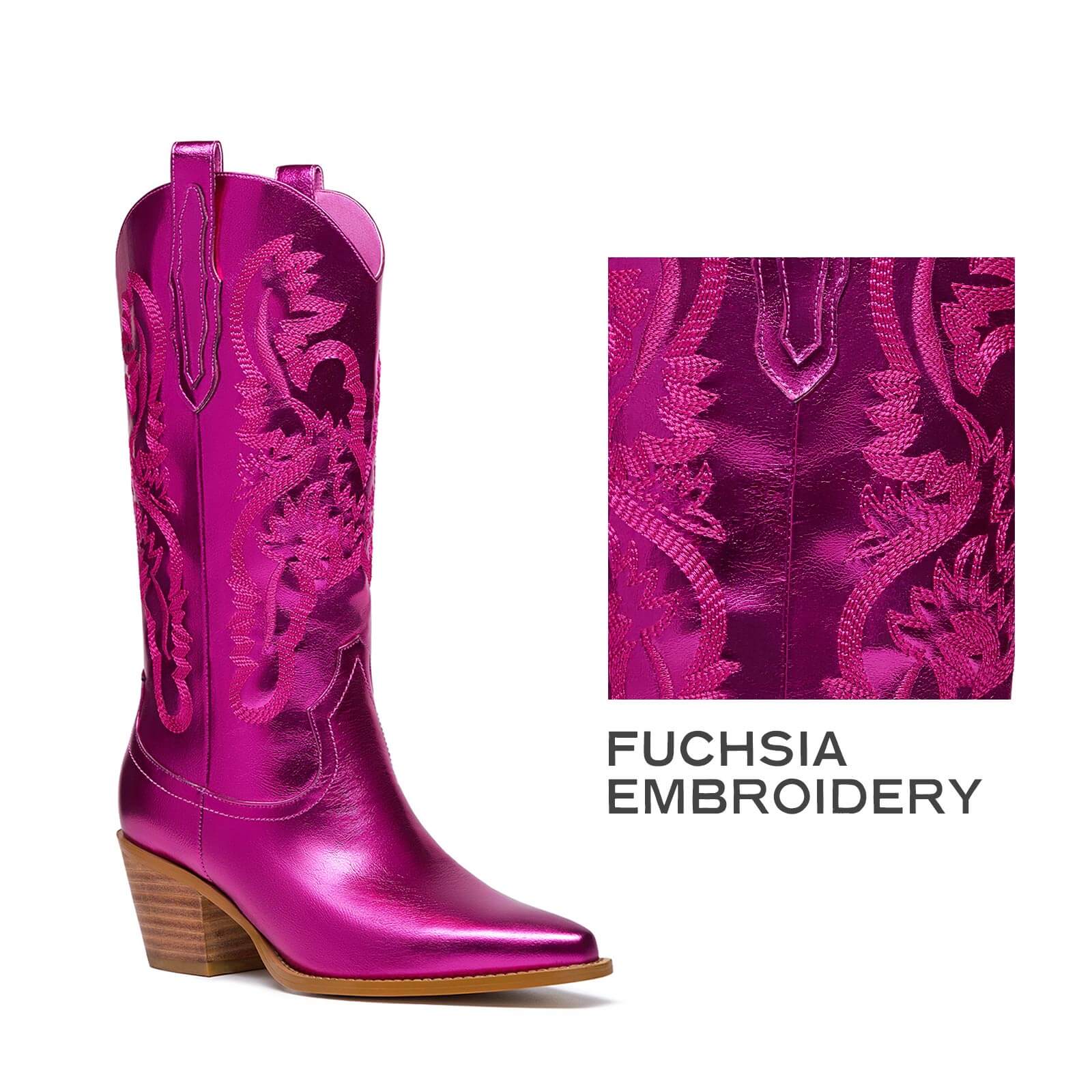 Mid Calf Metallic Cowboy Boots For Women