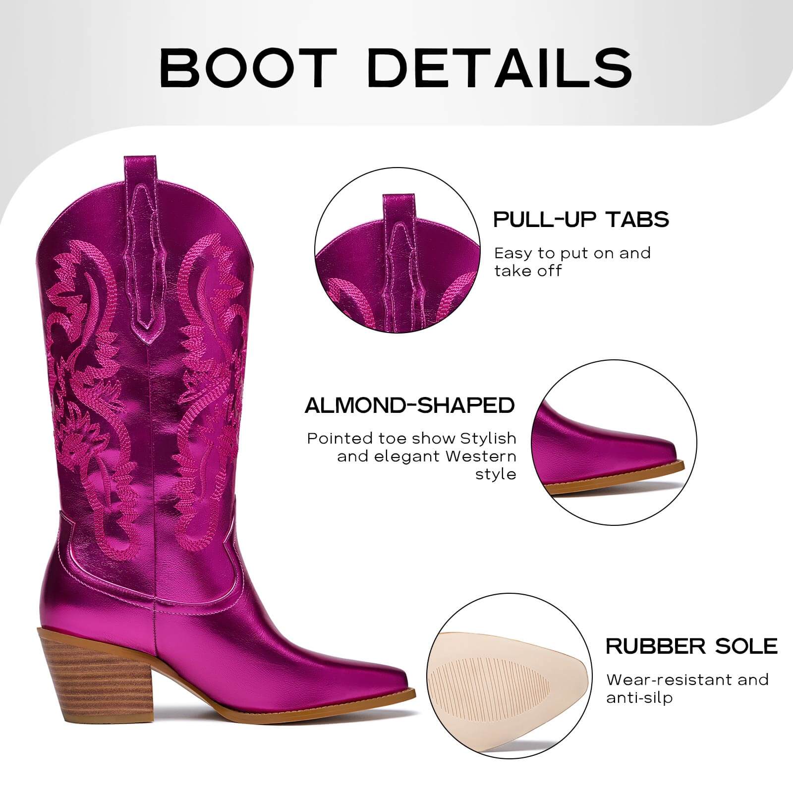 Mid Calf Metallic Cowboy Boots For Women