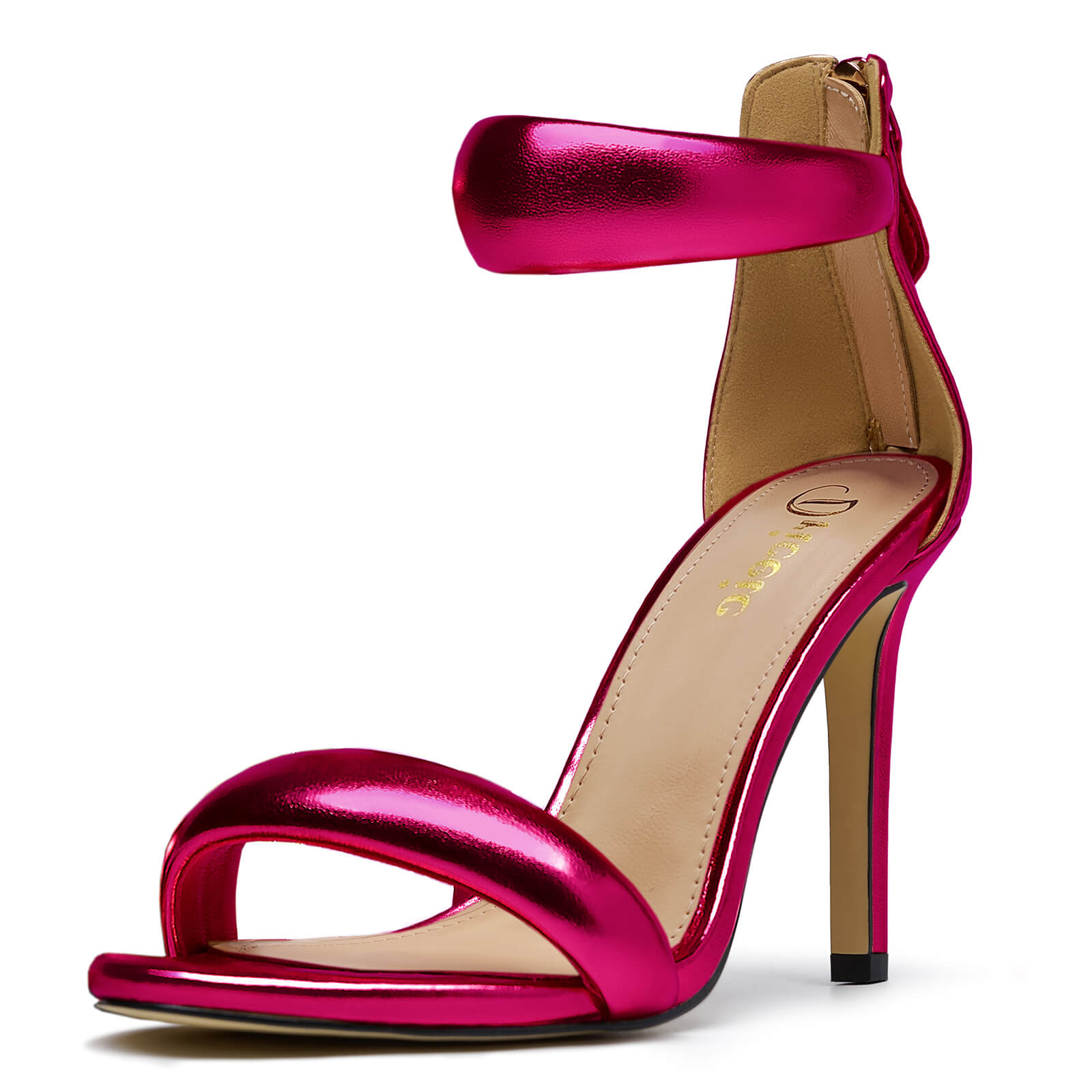 Women's Pump Open Toe Heel Sandals Back Zipper Round Ankle Strappy Stiletto Heels Sparkle Glitter Metallic Party Sexy Wedding Dressy Shoes