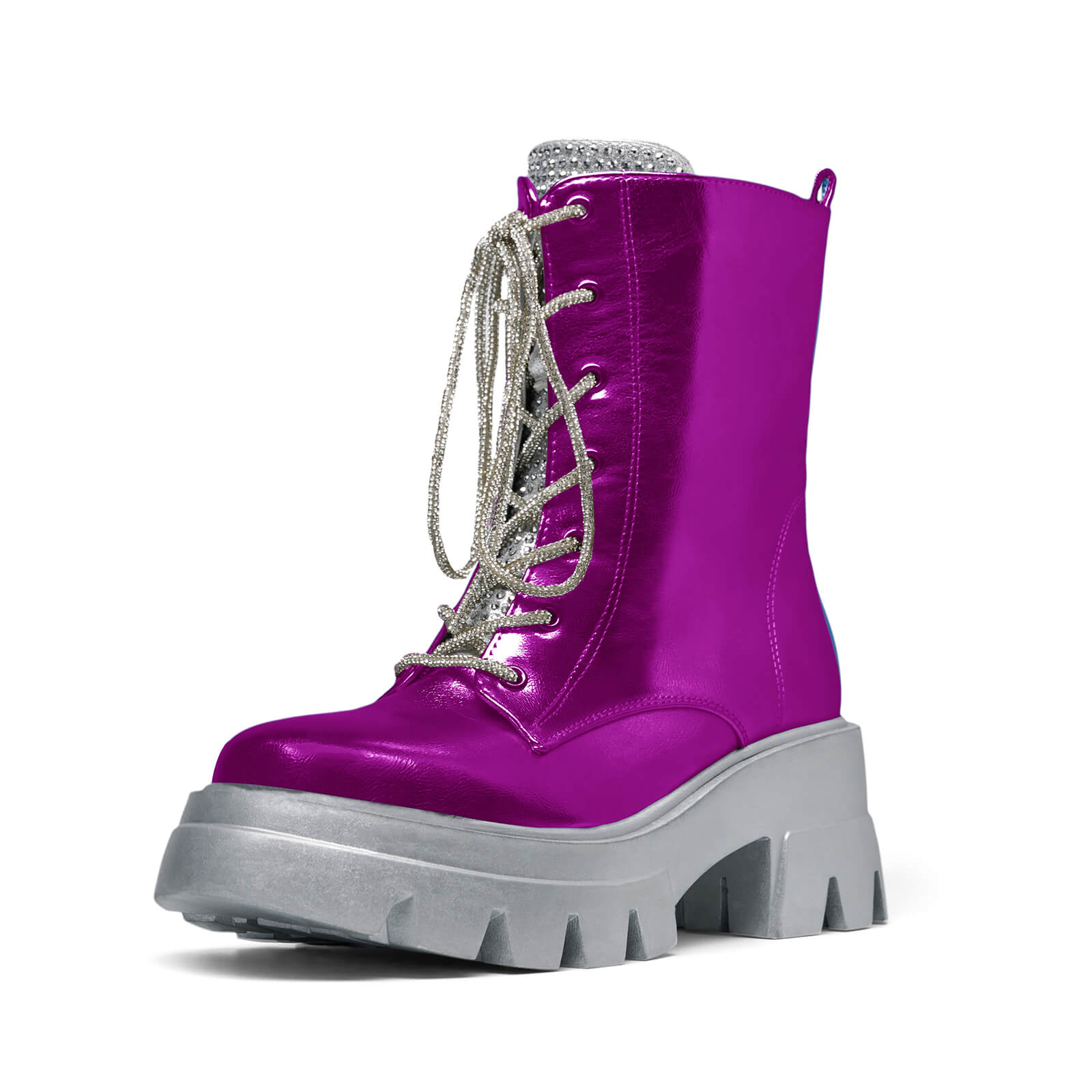 Women's Metallic Round Toe Lace up Boots